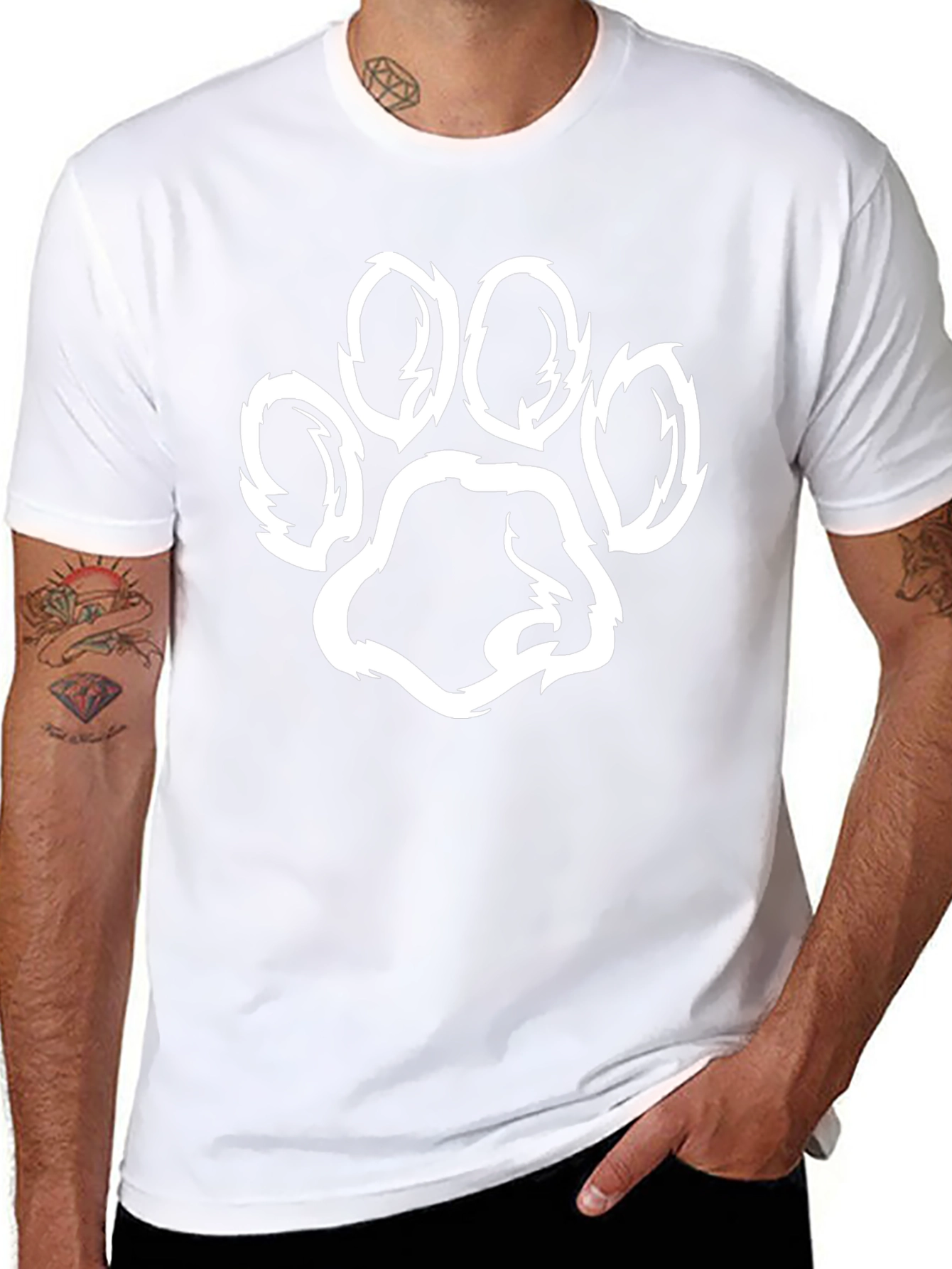 Black T-Shirt with Paw Print Graphic