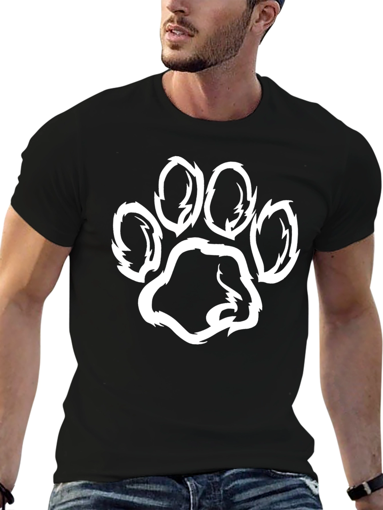 Black T-Shirt with Paw Print Graphic