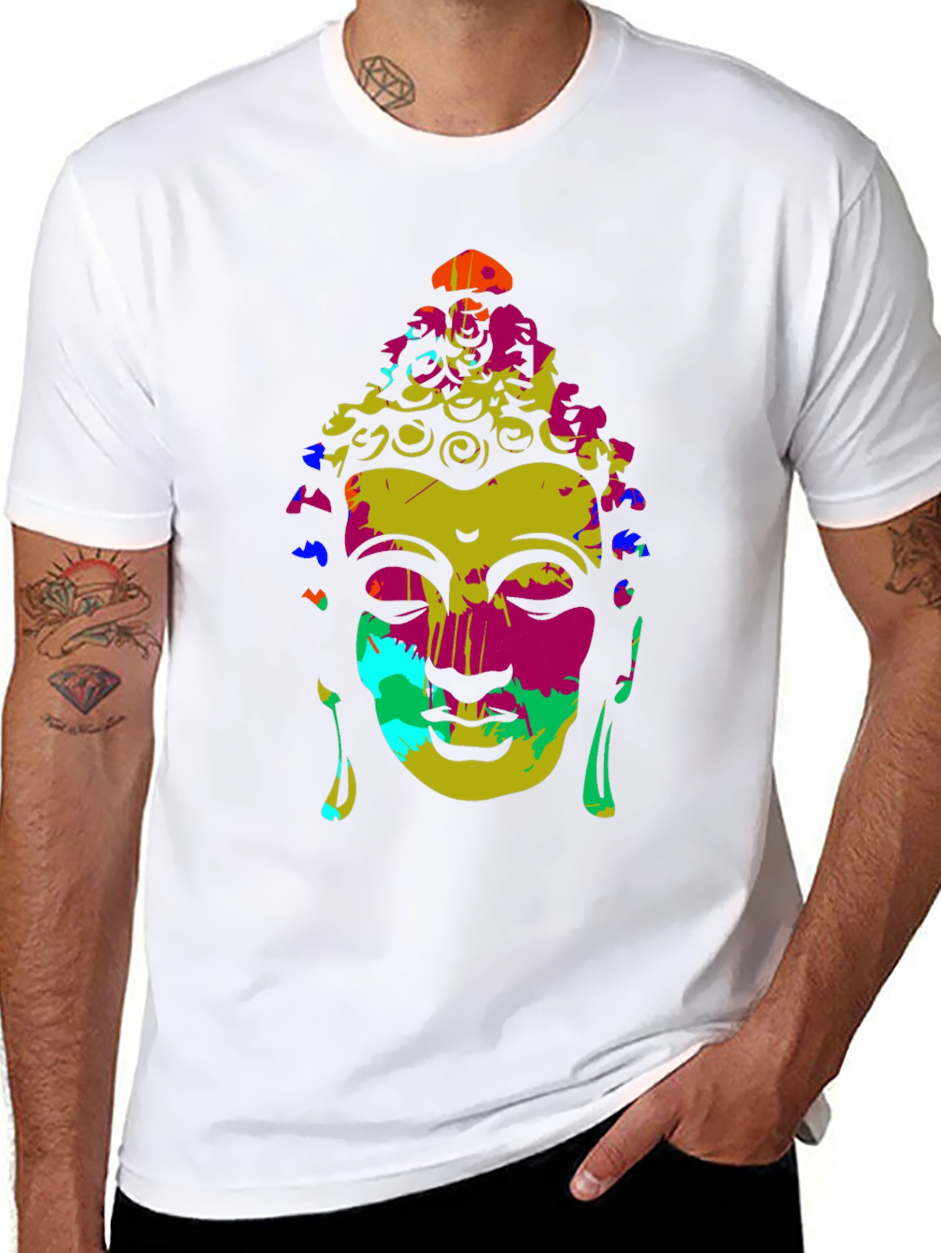 Colorful Buddha Graphic T-Shirt
