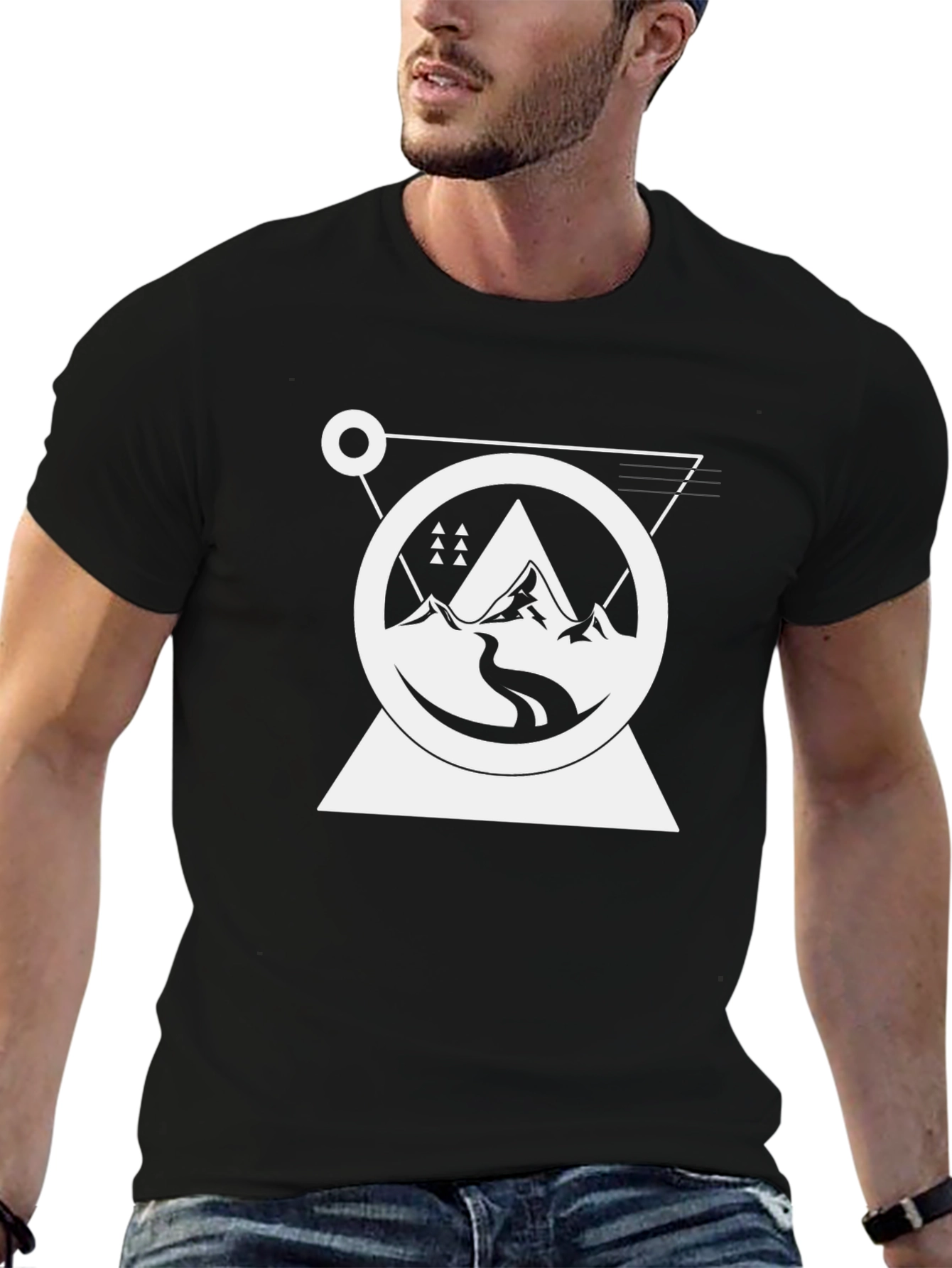 Geometric Mountain Graphic Tee - Black