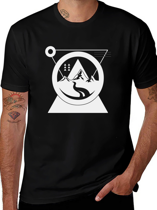 Geometric Mountain Graphic Tee - Black