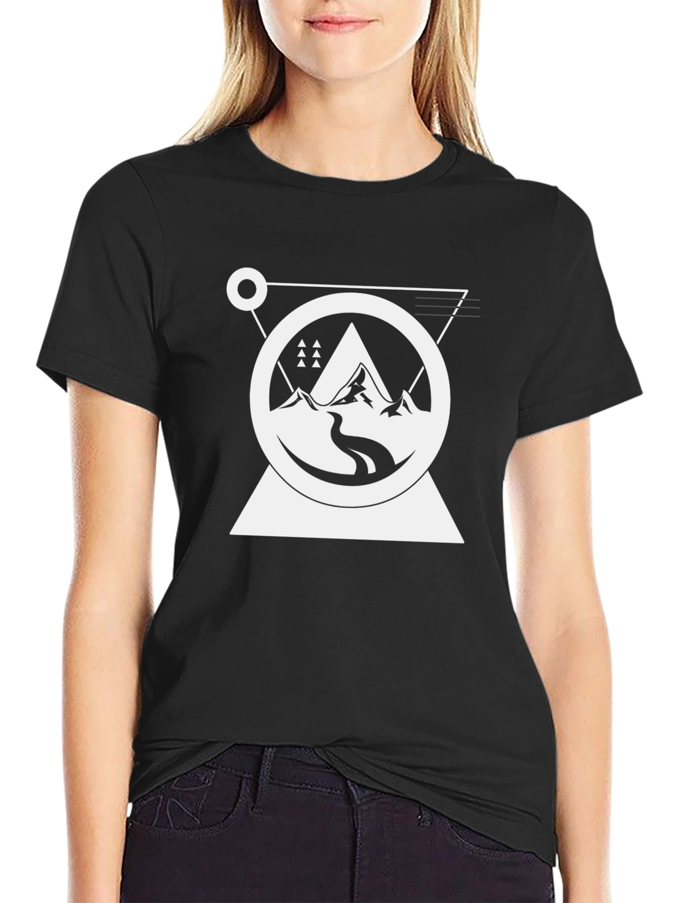 Geometric Mountain Graphic Tee - Black