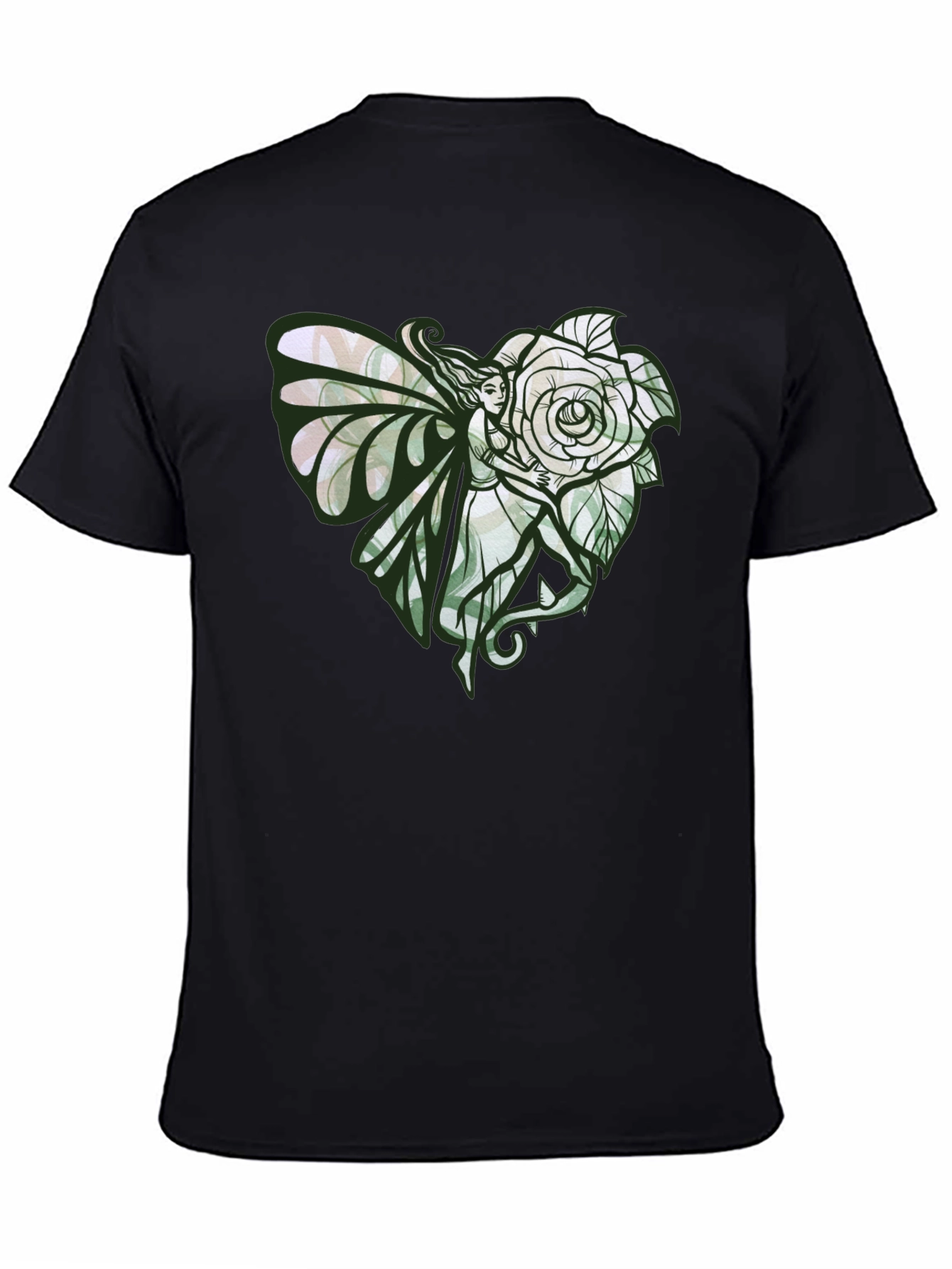 Fairy and Rose Heart Graphic Tee - Black