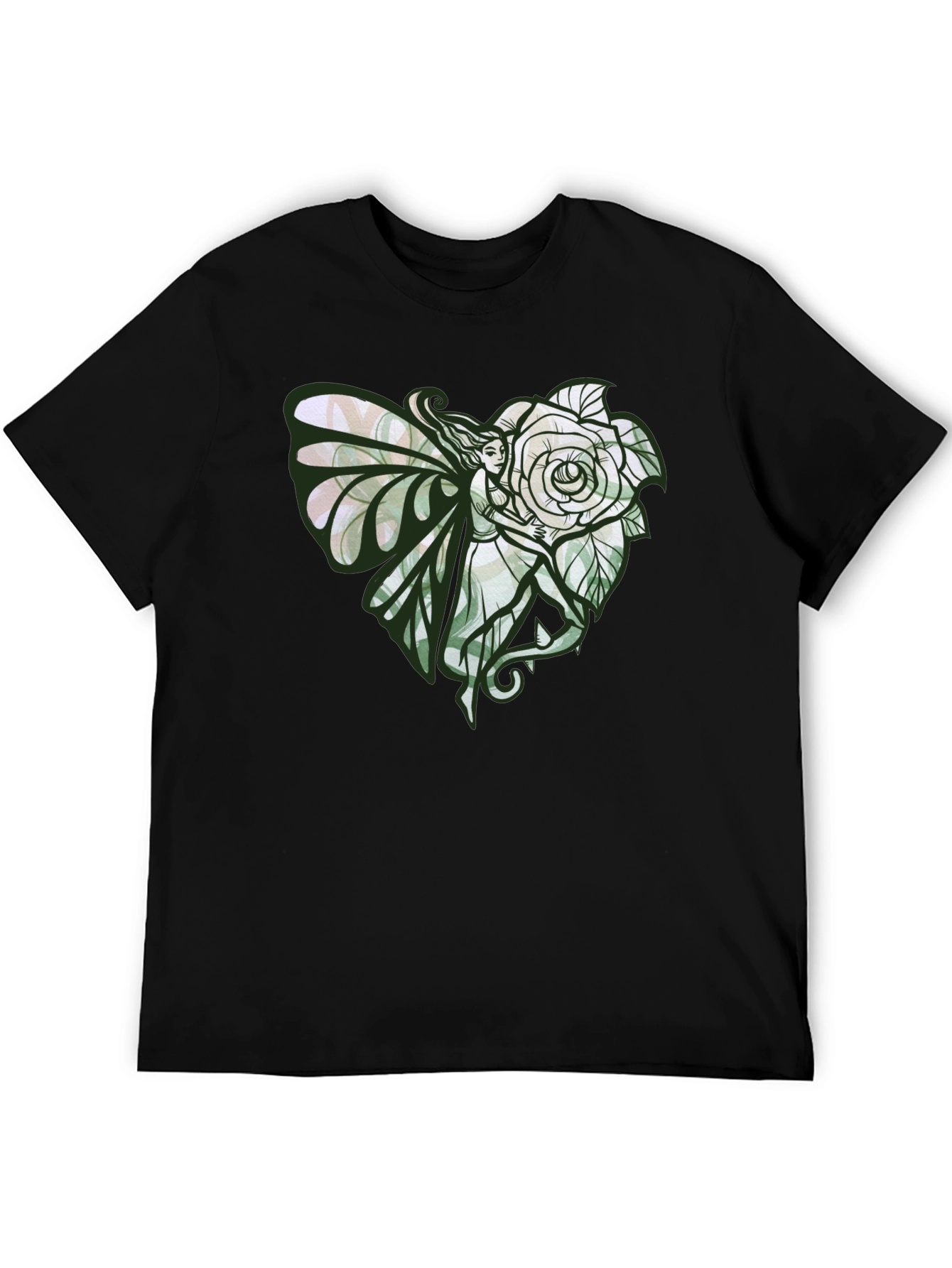 Fairy and Rose Heart Graphic Tee - Black