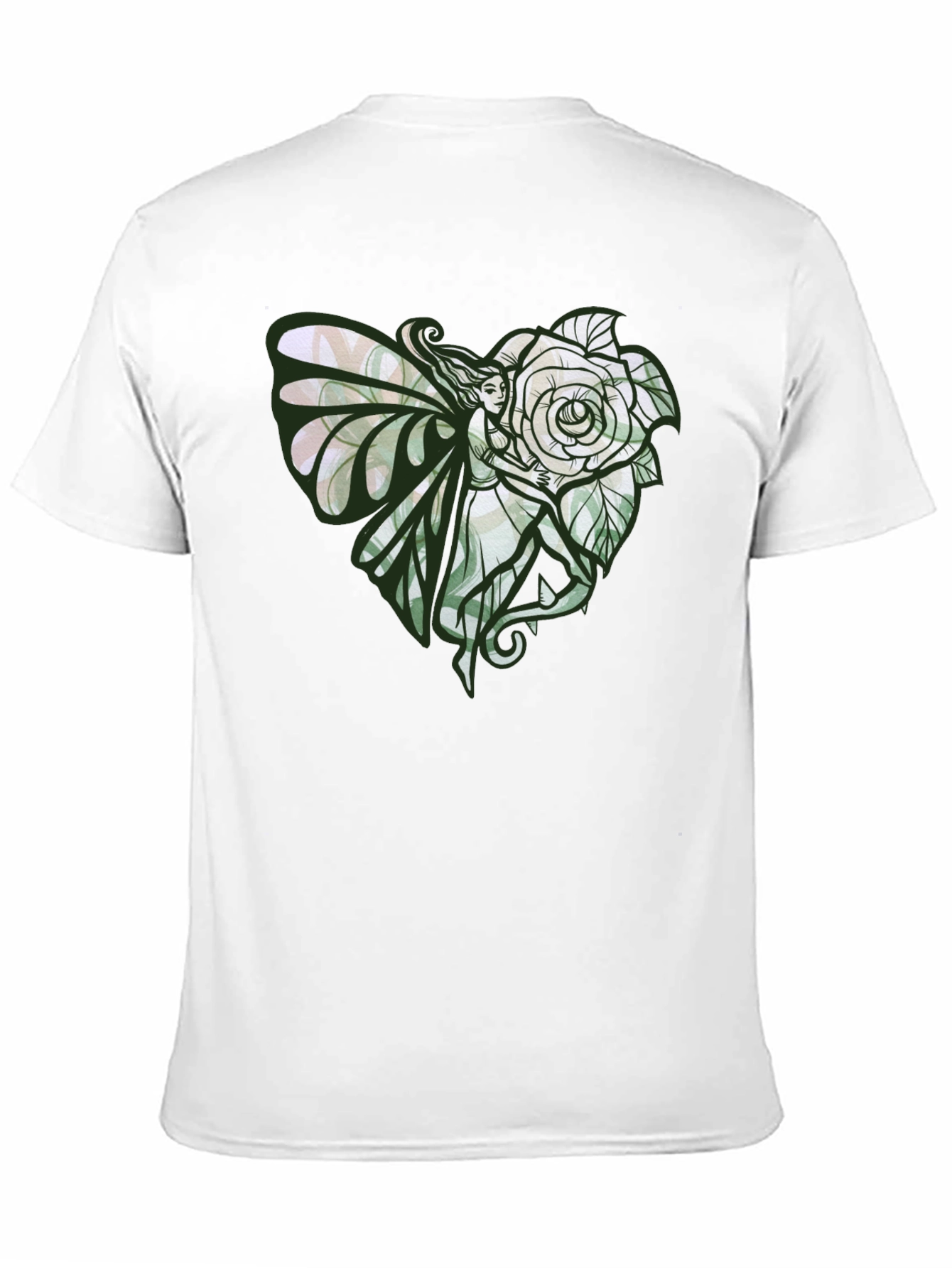 Fairy and Rose Heart Graphic Tee - Black