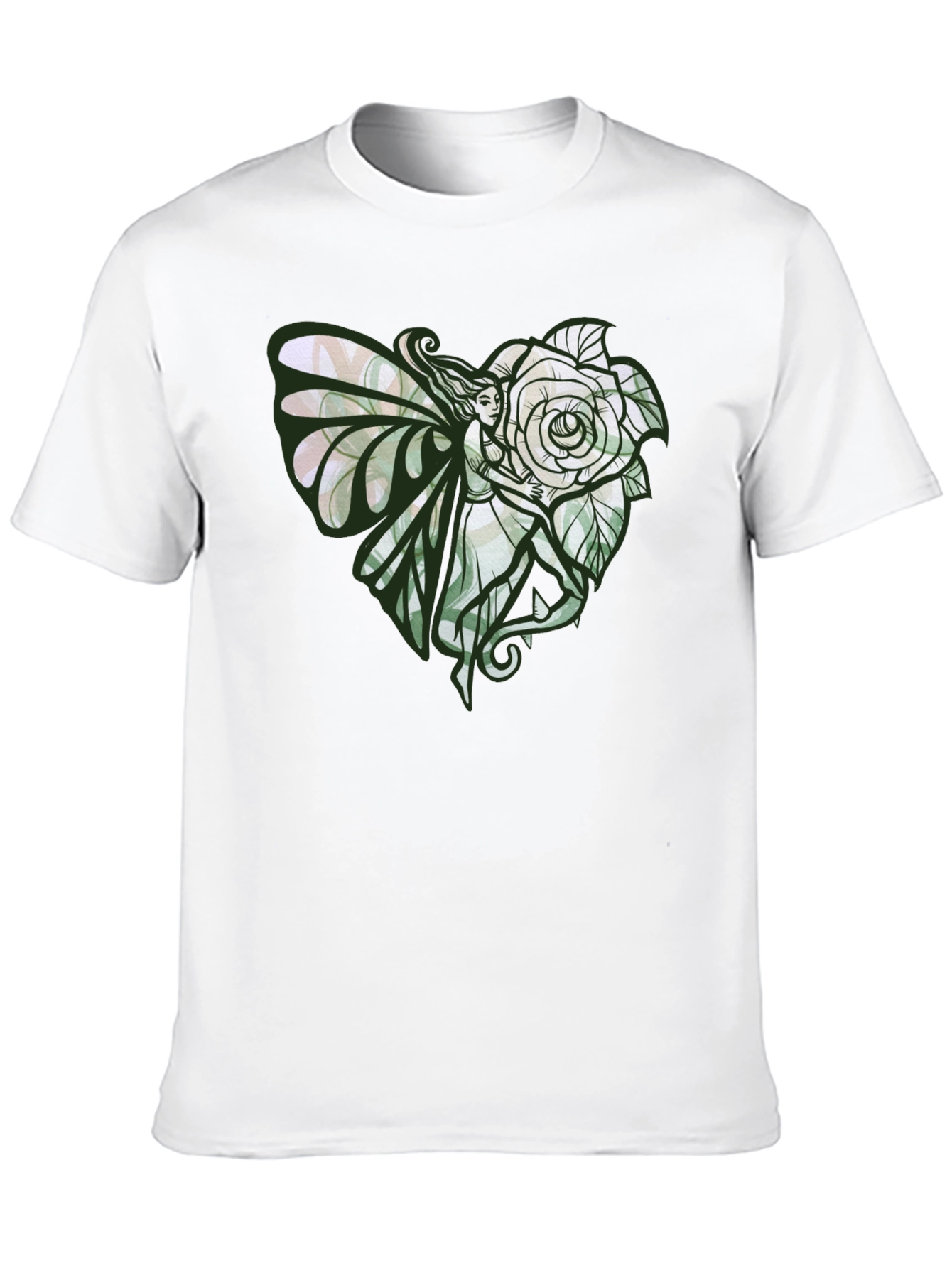 Fairy and Rose Heart Graphic Tee - Black