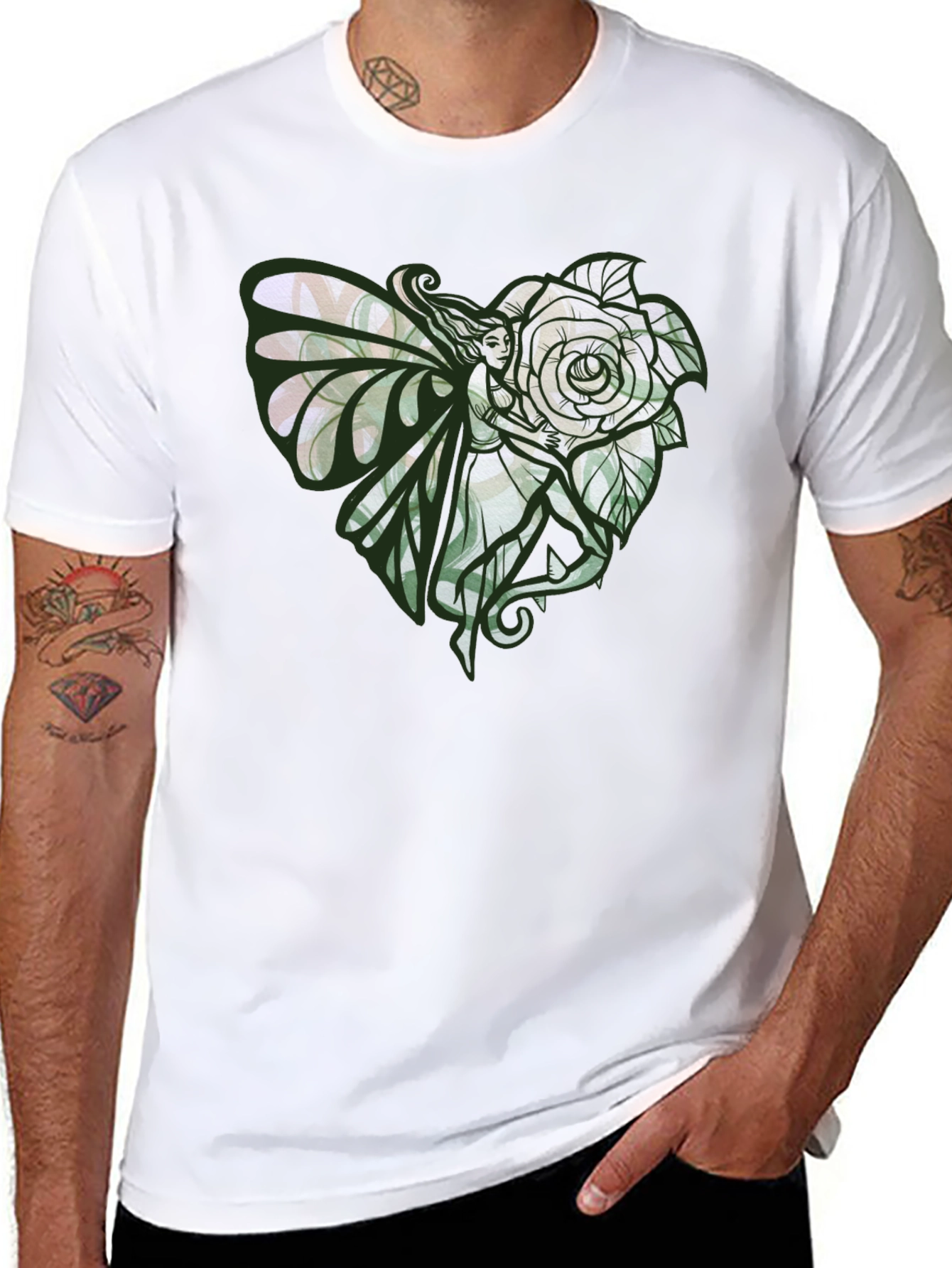 Fairy and Rose Heart Graphic Tee - Black