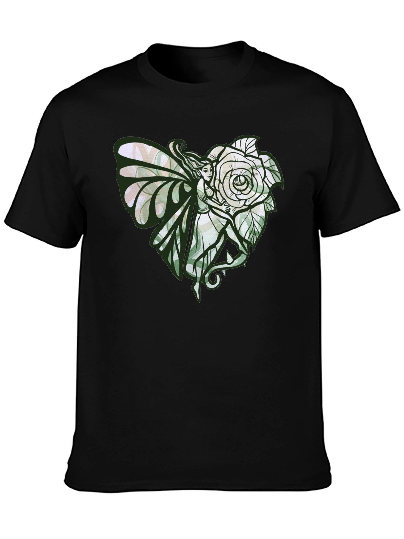 Fairy and Rose Heart Graphic Tee - Black