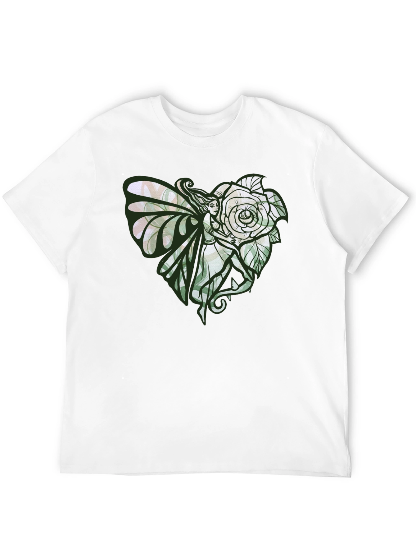 Fairy and Rose Heart Graphic Tee - Black