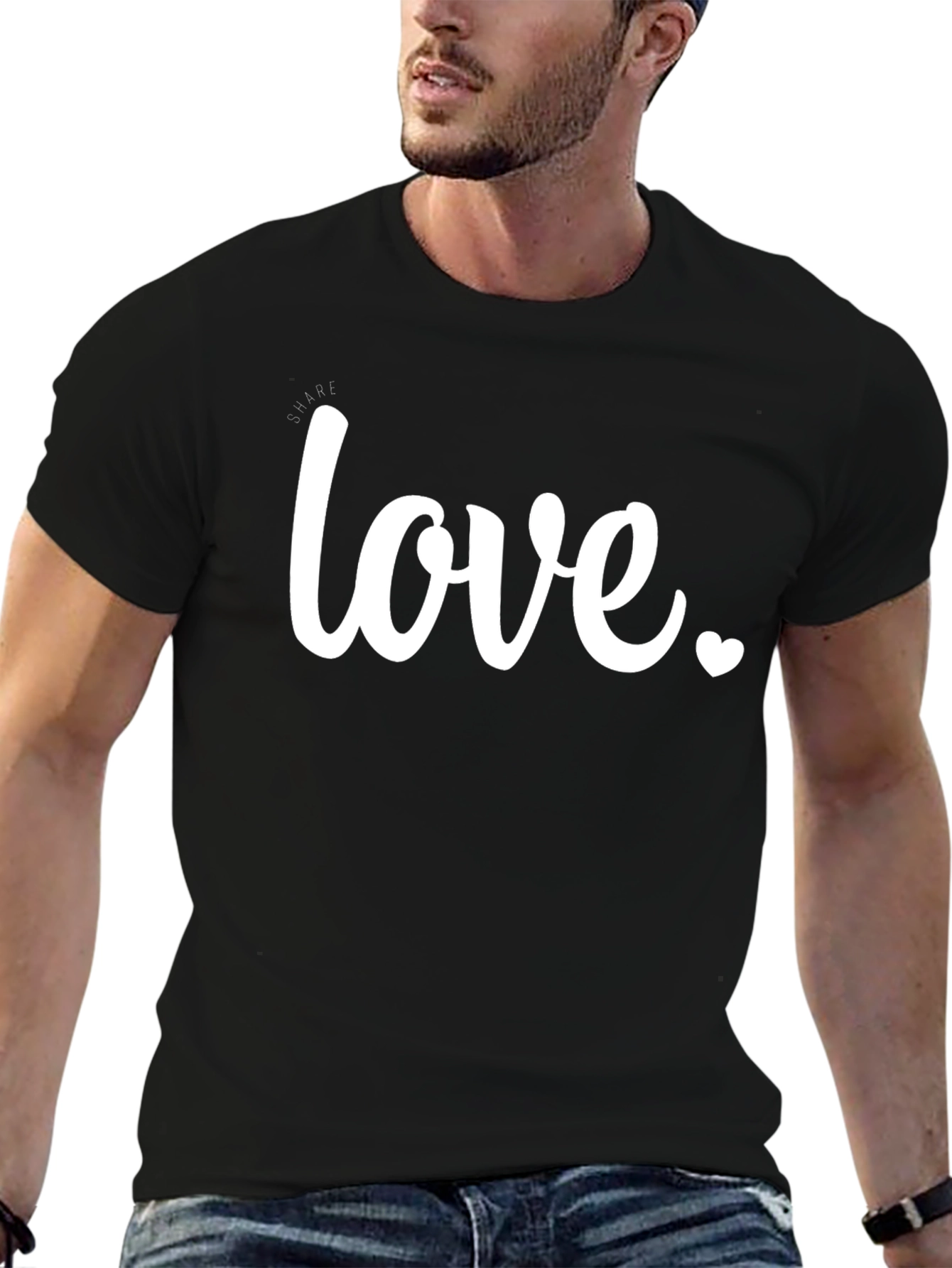 Love Heart Graphic Tee - Casual Black T-Shirt