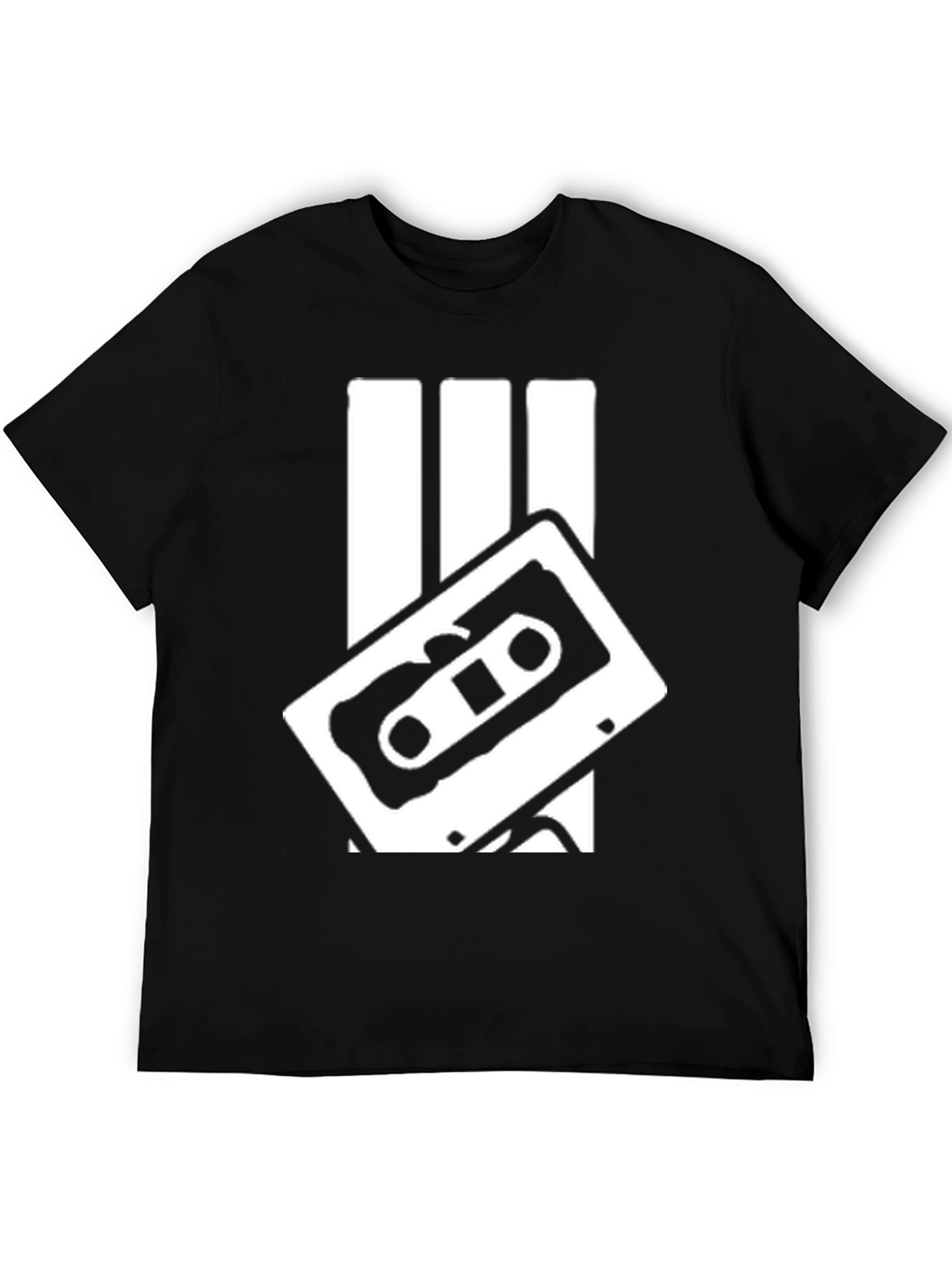 Retro Cassette Tape Graphic Tee - Black Cotton Blend