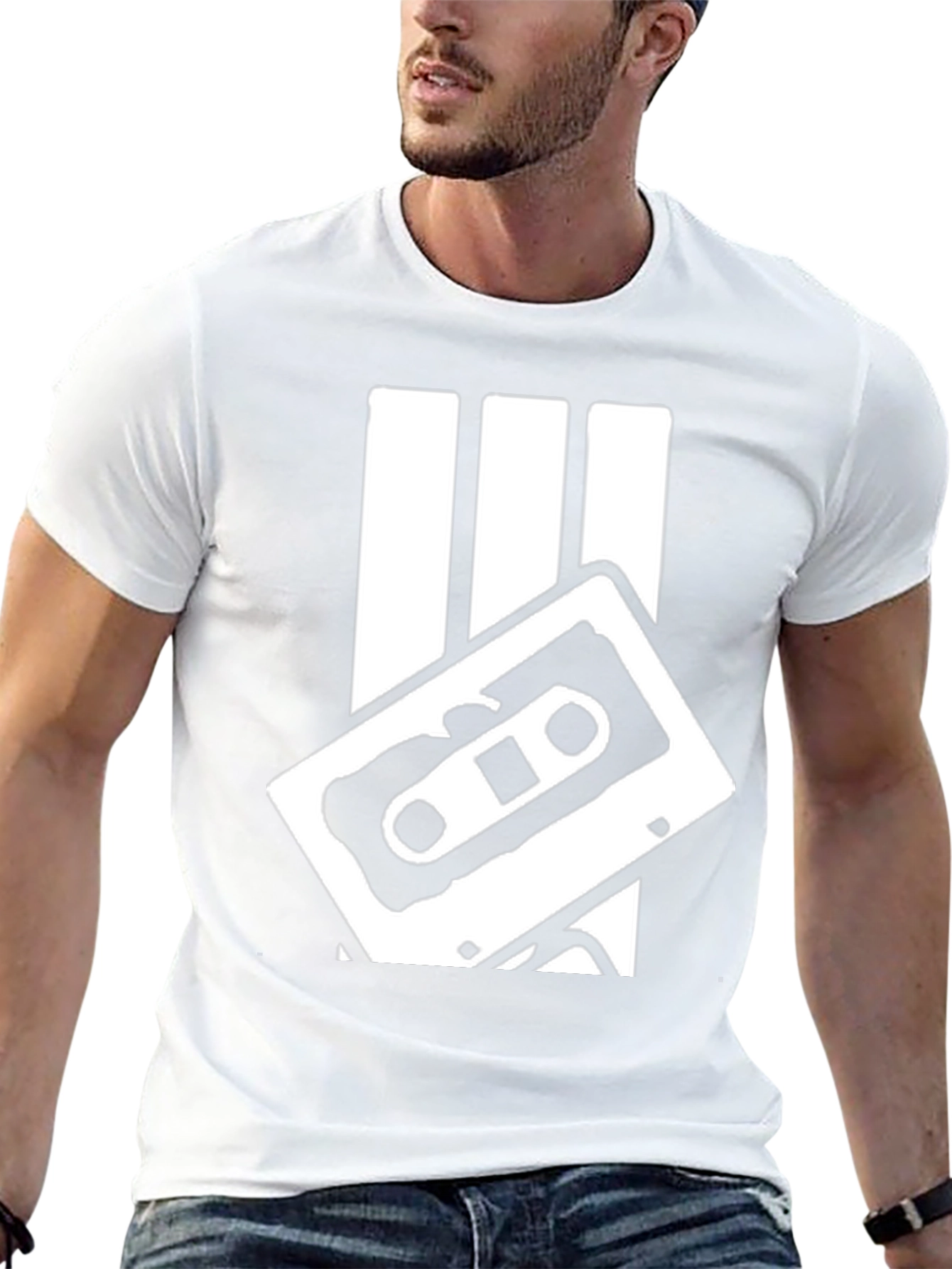 Retro Cassette Tape Graphic Tee - Black Cotton Blend