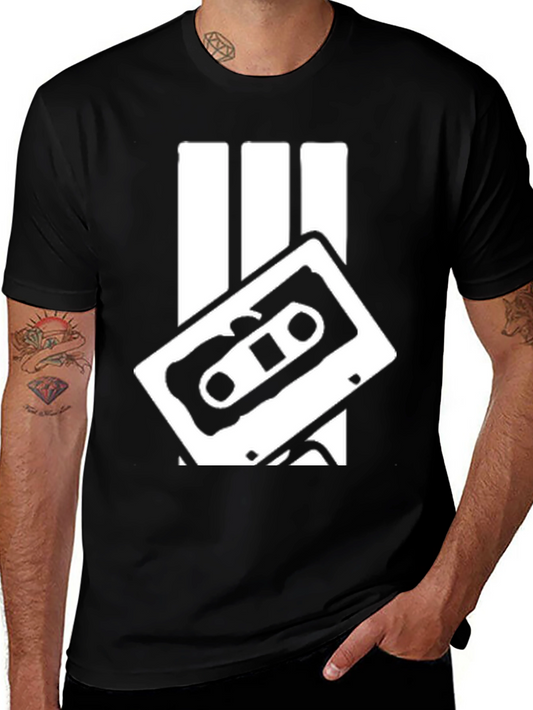 Retro Cassette Tape Graphic Tee - Black Cotton Blend
