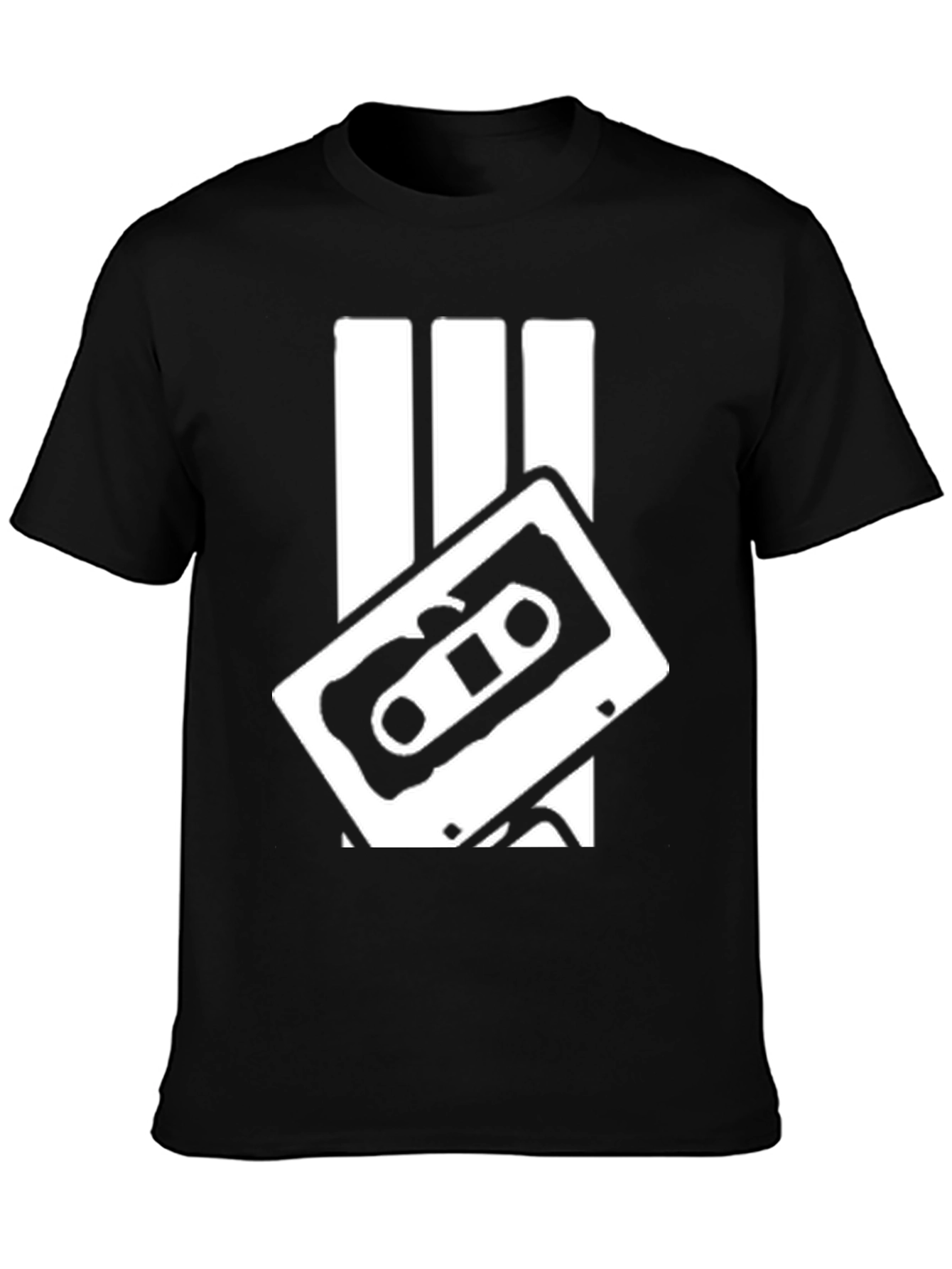 Retro Cassette Tape Graphic Tee - Black Cotton Blend