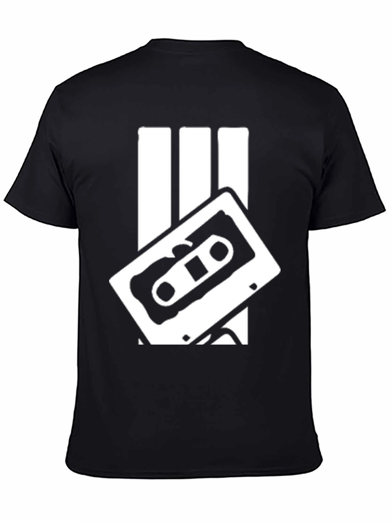 Retro Cassette Tape Graphic Tee - Black Cotton Blend