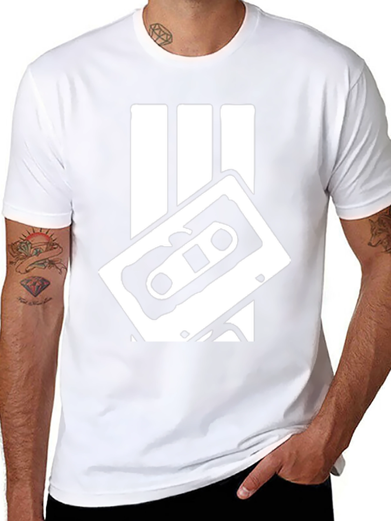 Retro Cassette Tape Graphic Tee - Black Cotton Blend