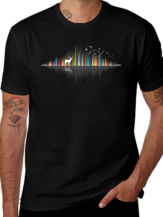 Colorful Deer Graphic Black T-Shirt
