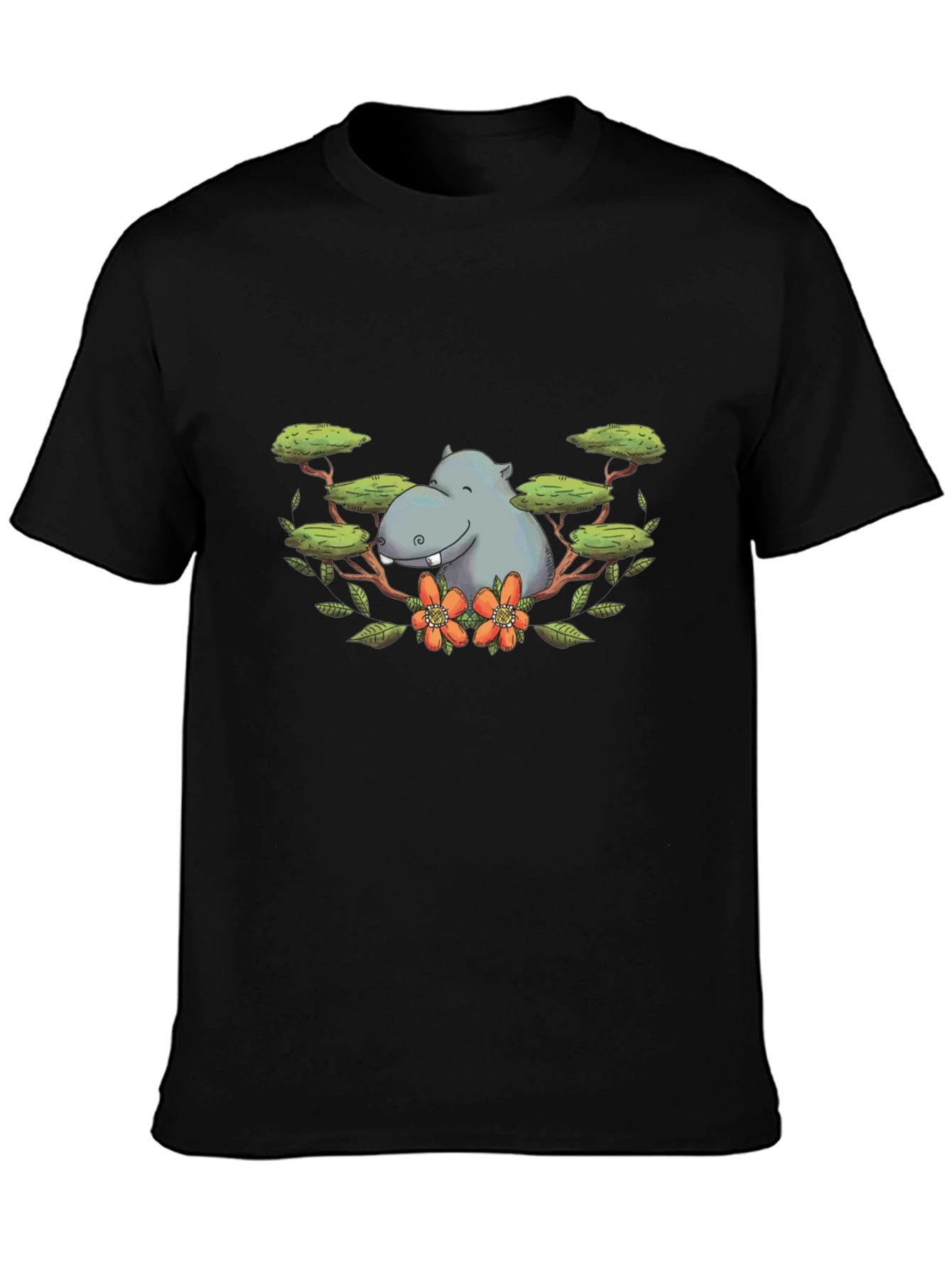 Hippo Graphic Print Black T-Shirt