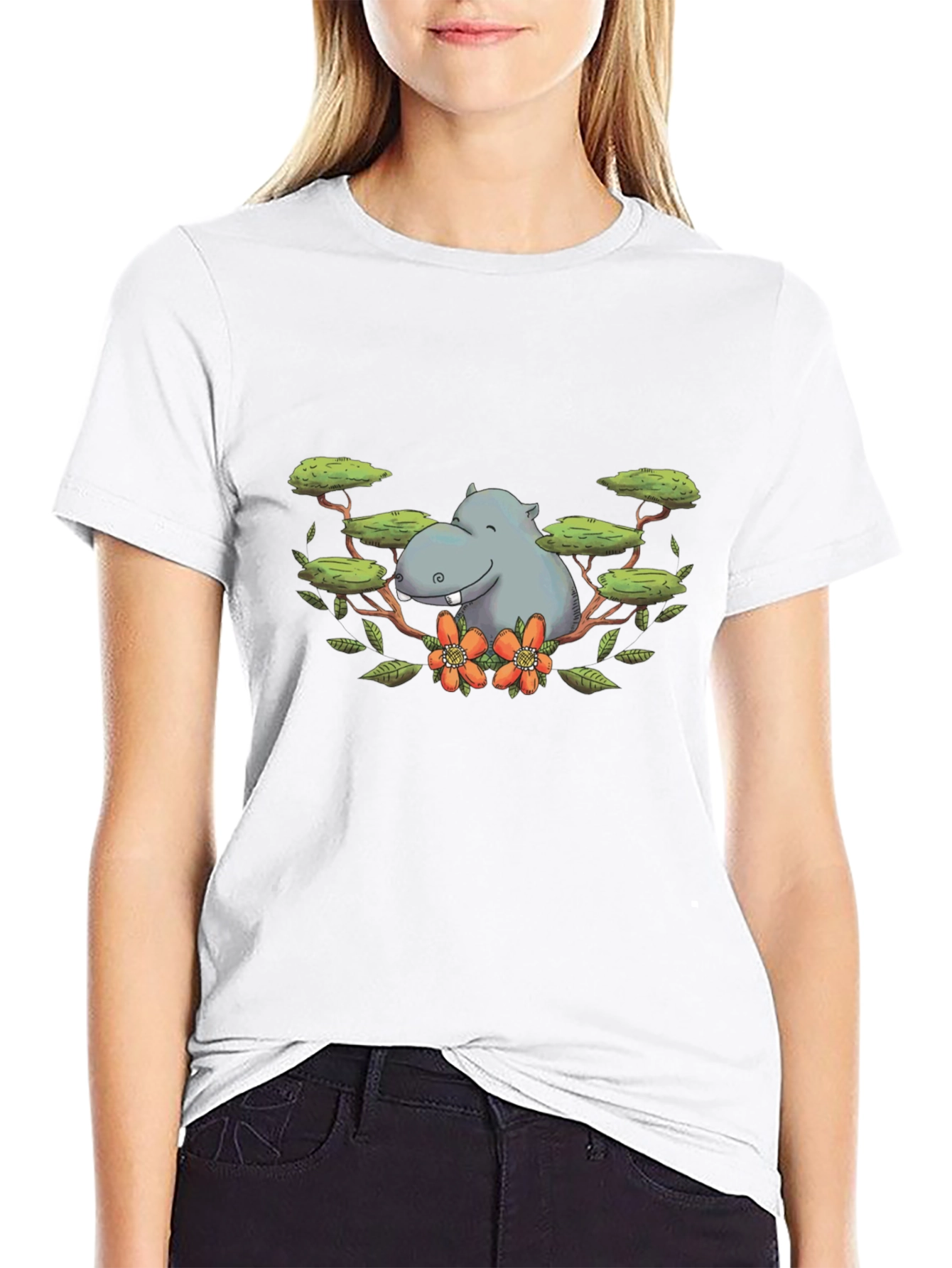 Hippo Graphic Print Black T-Shirt