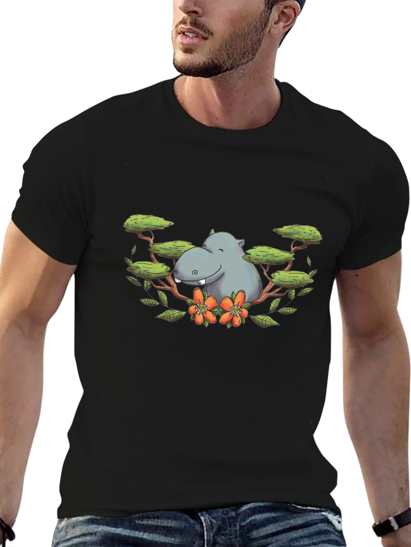 Hippo Graphic Print Black T-Shirt