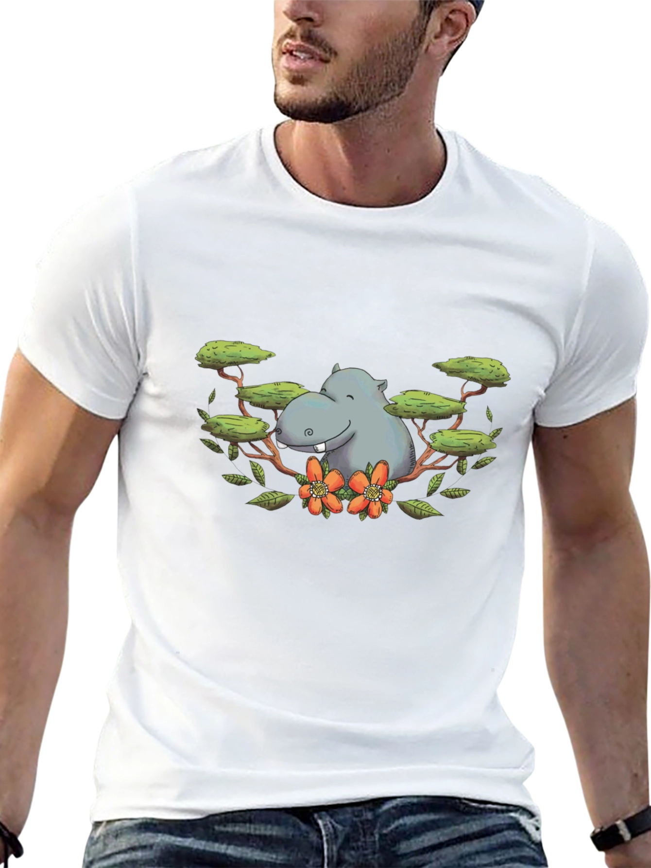 Hippo Graphic Print Black T-Shirt