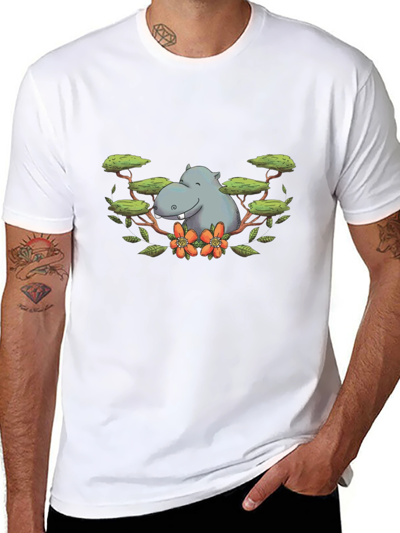 Hippo Graphic Print Black T-Shirt