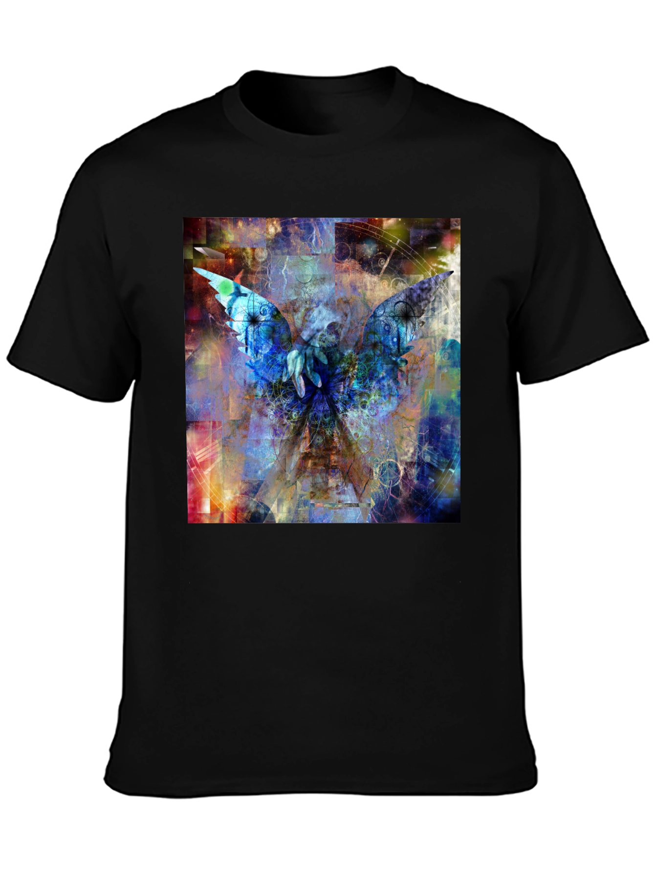 Abstract Angel Wings Graphic Black T-Shirt