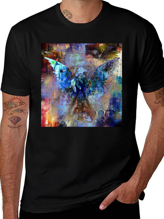 Abstract Angel Wings Graphic Black T-Shirt