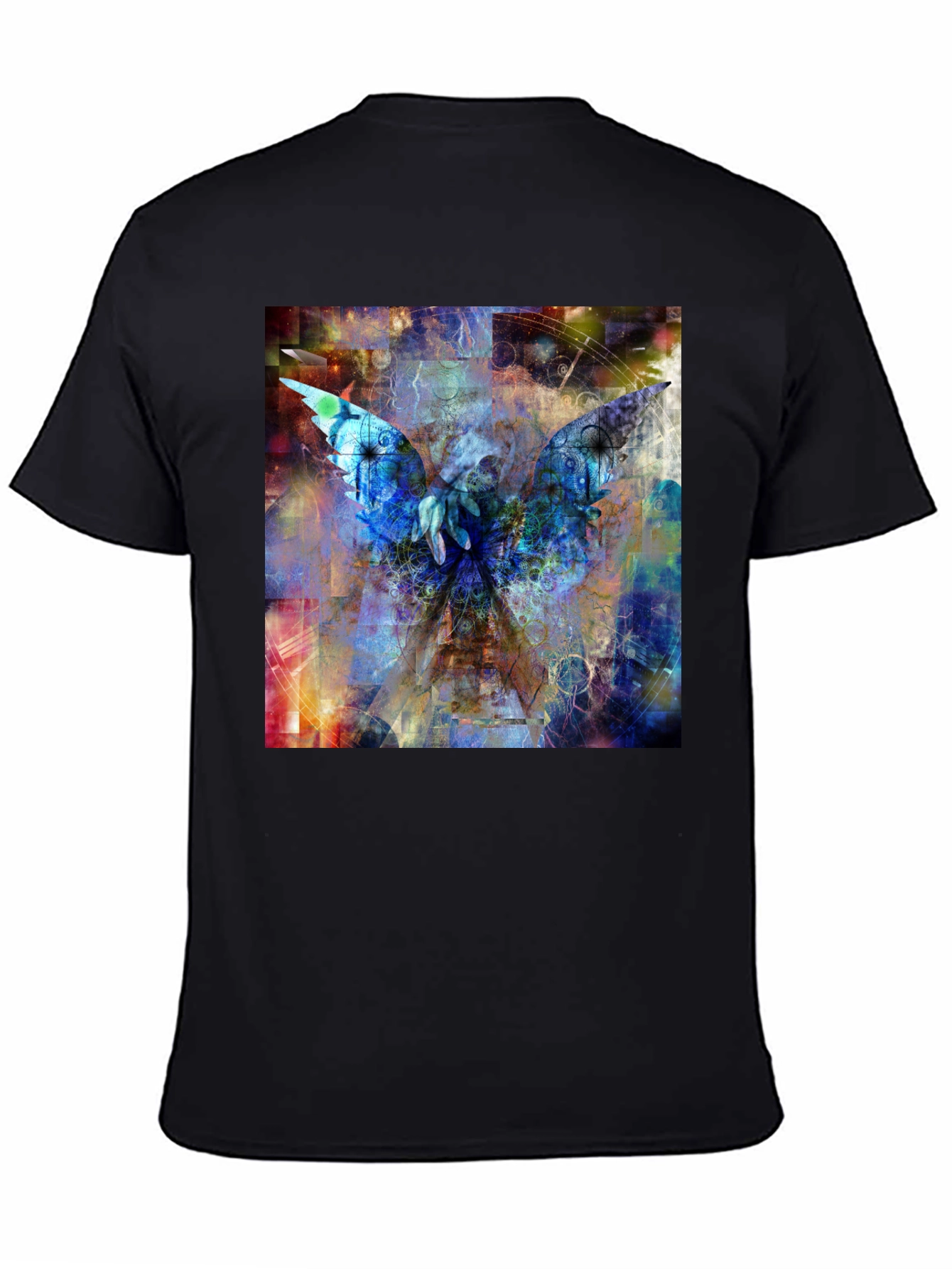 Abstract Angel Wings Graphic Black T-Shirt