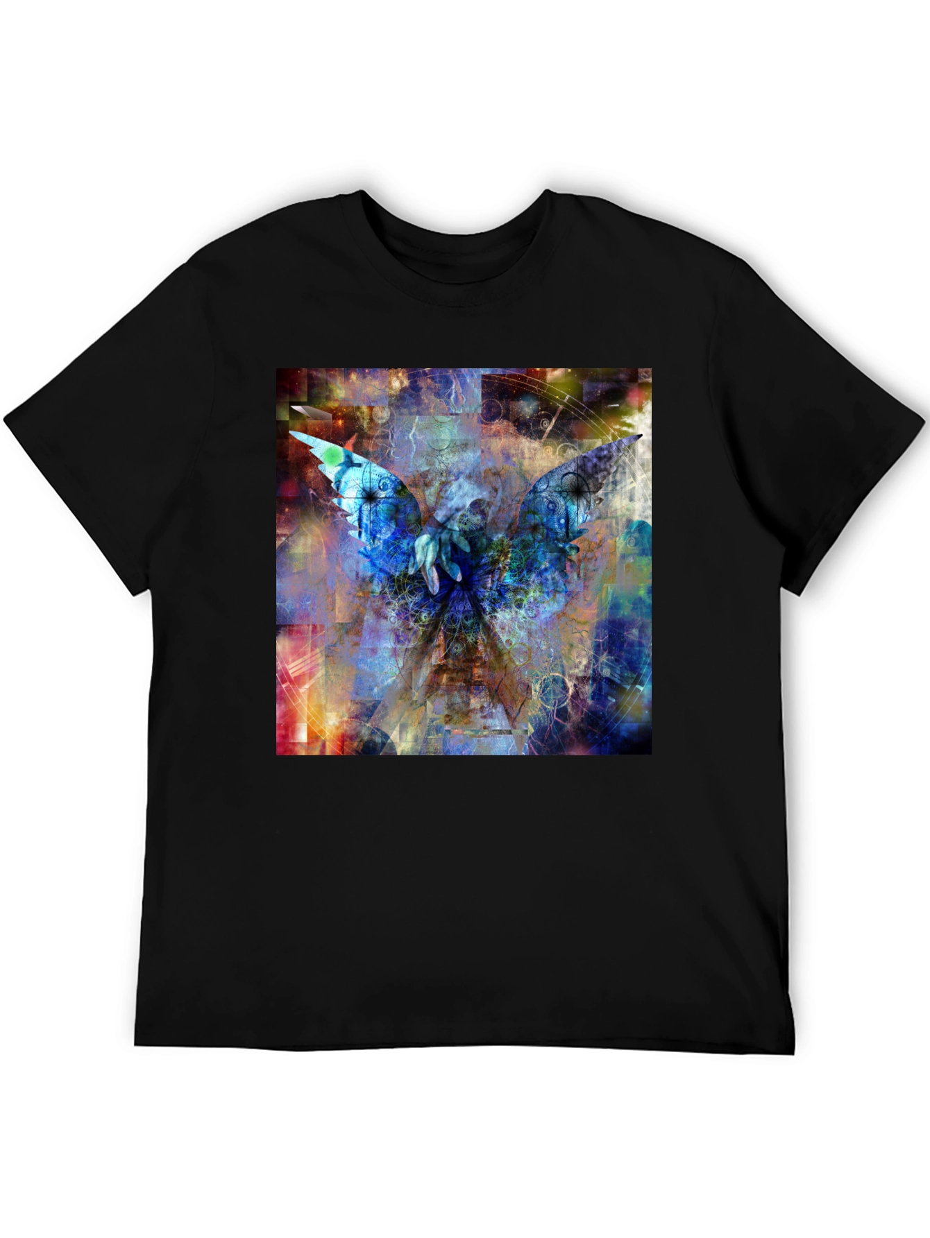 Abstract Angel Wings Graphic Black T-Shirt