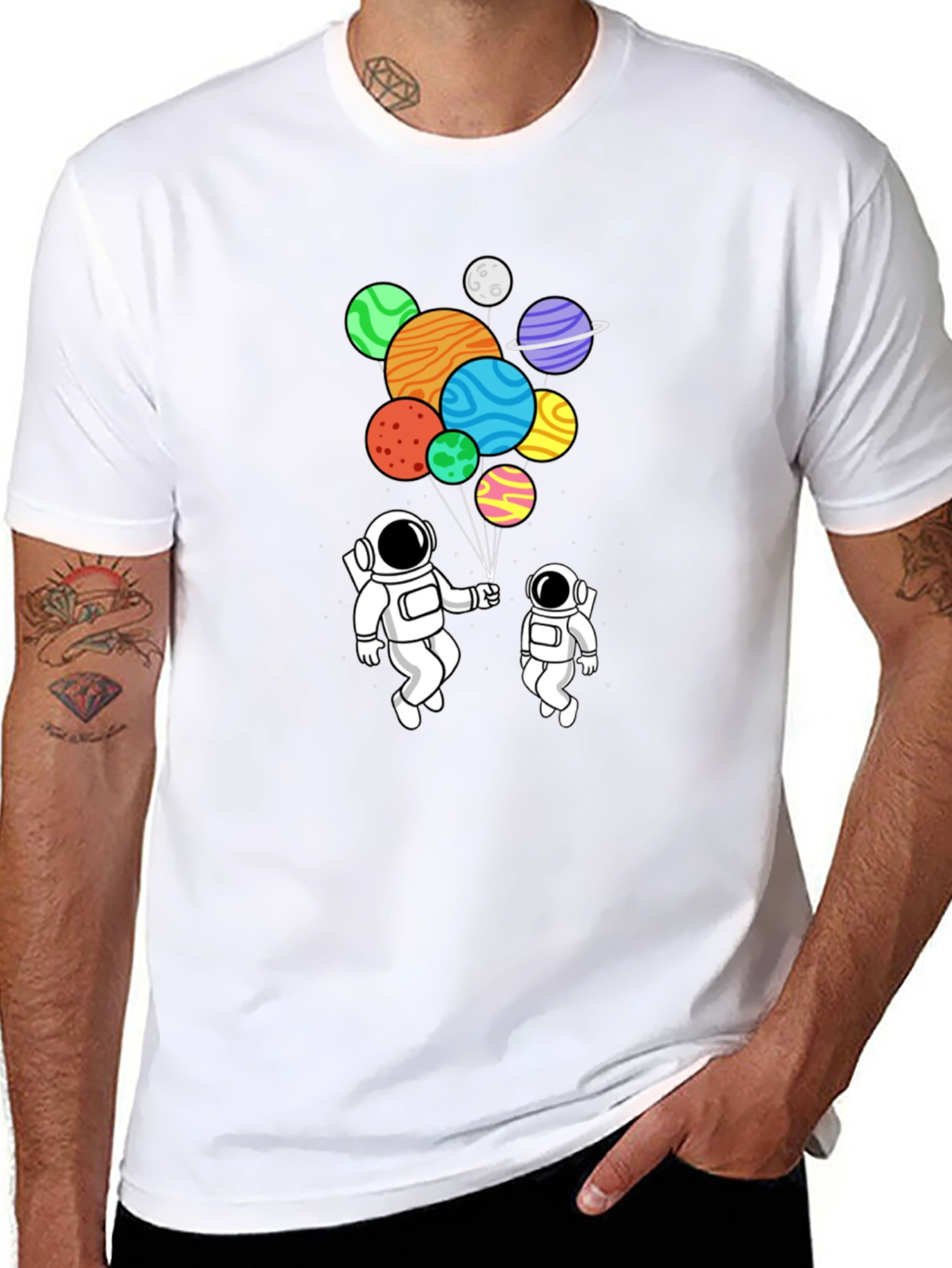 Astronaut Planet Balloons Graphic Tee