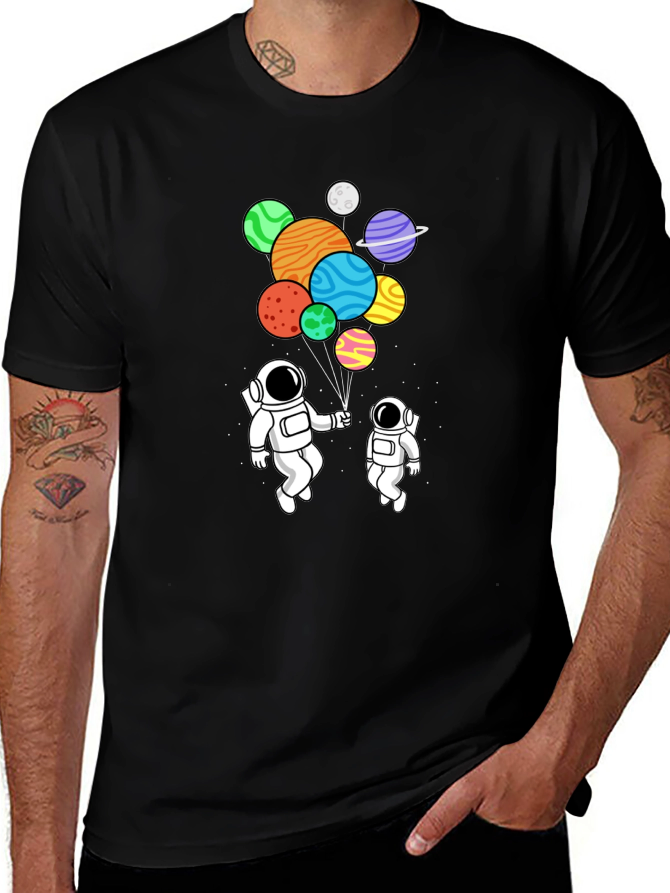 Astronaut Planet Balloons Graphic Tee