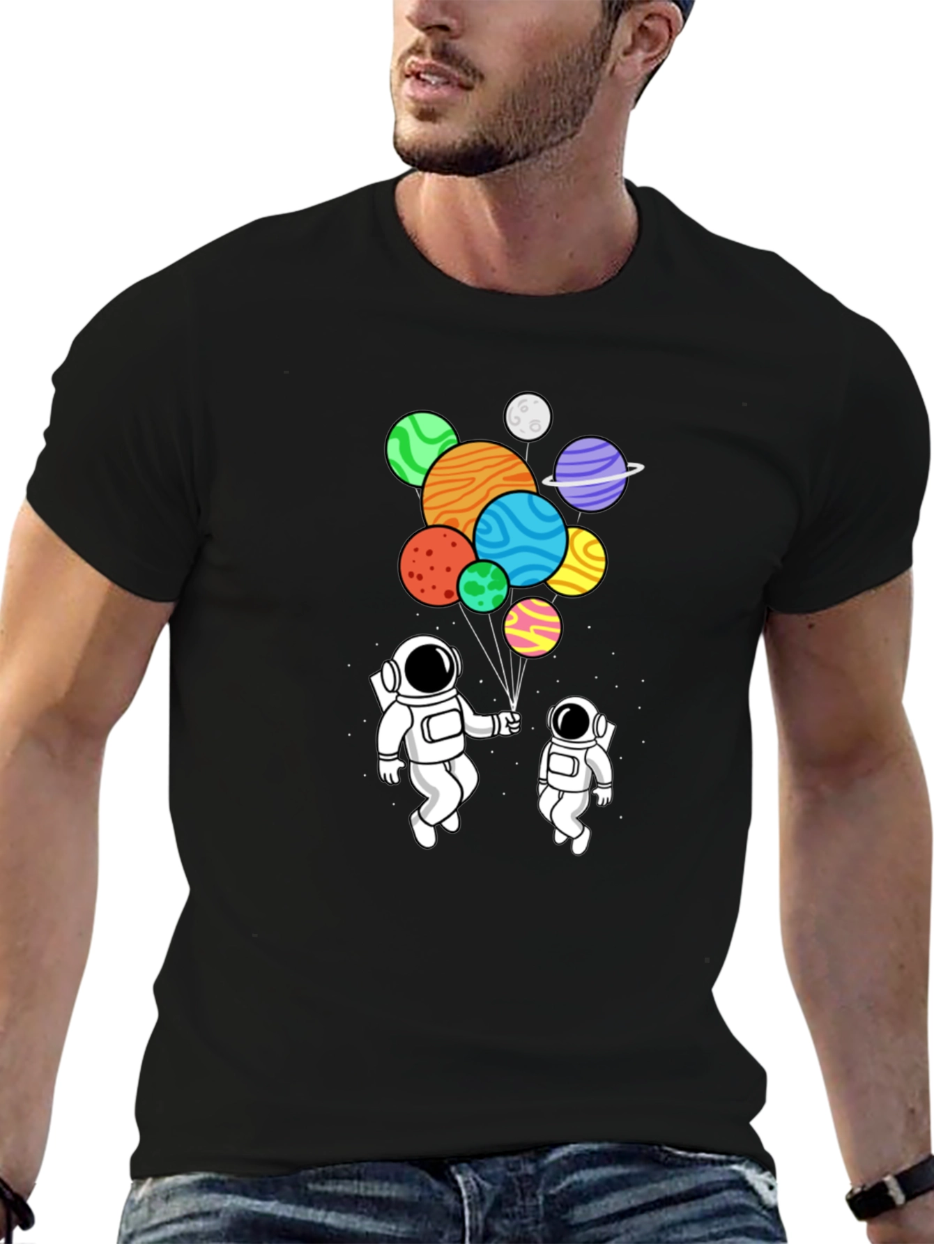 Astronaut Planet Balloons Graphic Tee