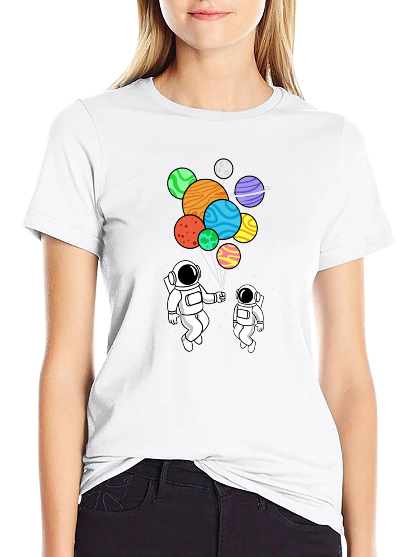 Astronaut Planet Balloons Graphic Tee