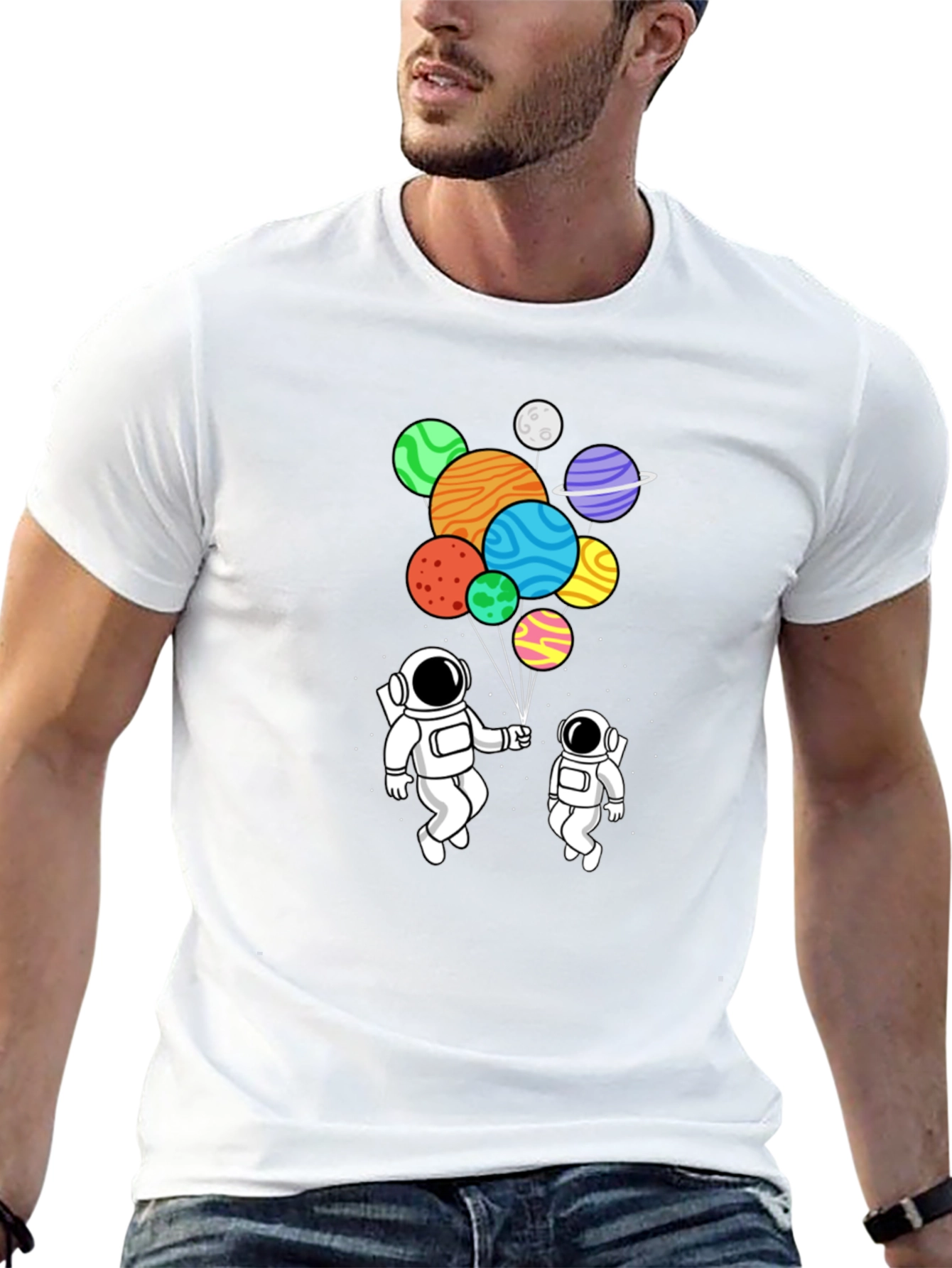 Astronaut Planet Balloons Graphic Tee