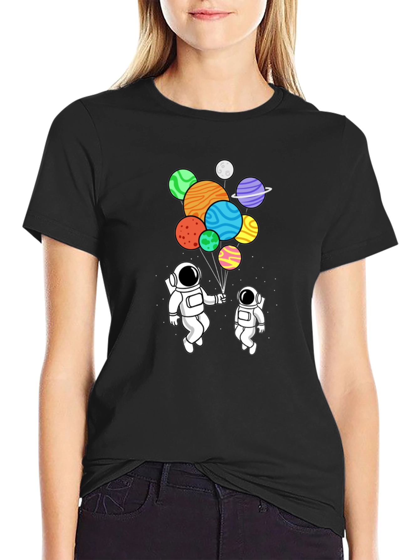 Astronaut Planet Balloons Graphic Tee