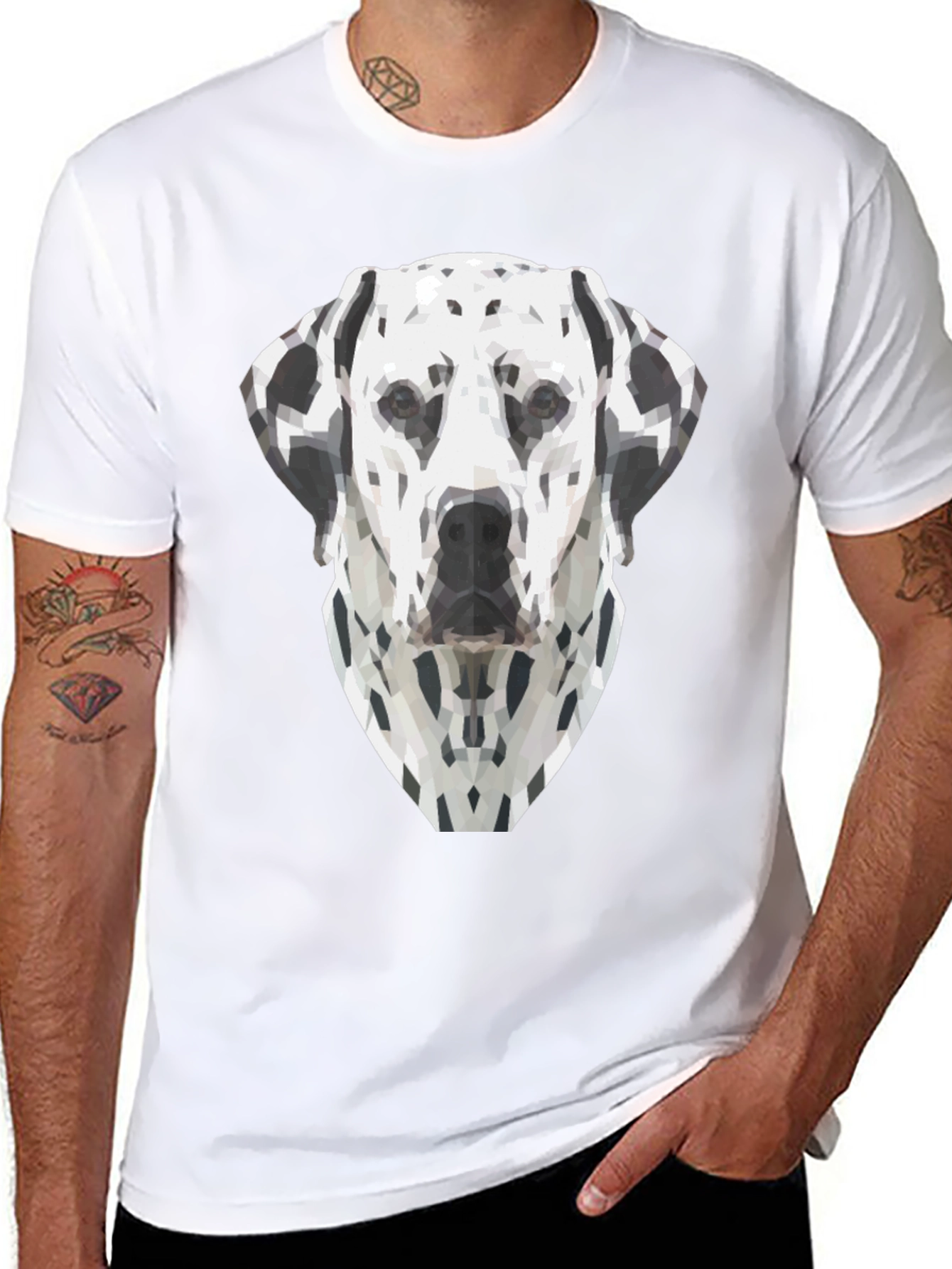 Geometric Dalmatian Dog Graphic Tee - Black