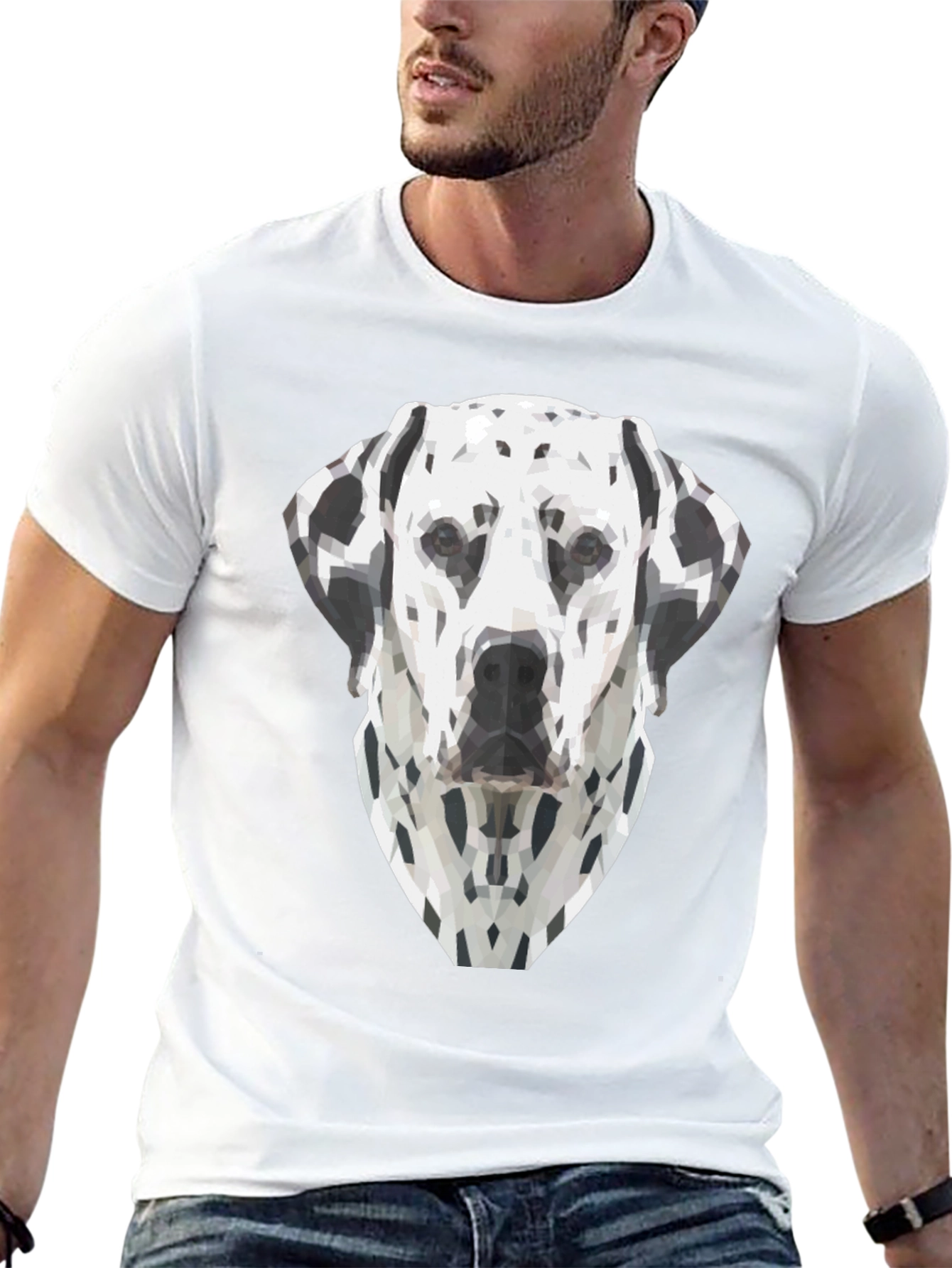 Geometric Dalmatian Dog Graphic Tee - Black