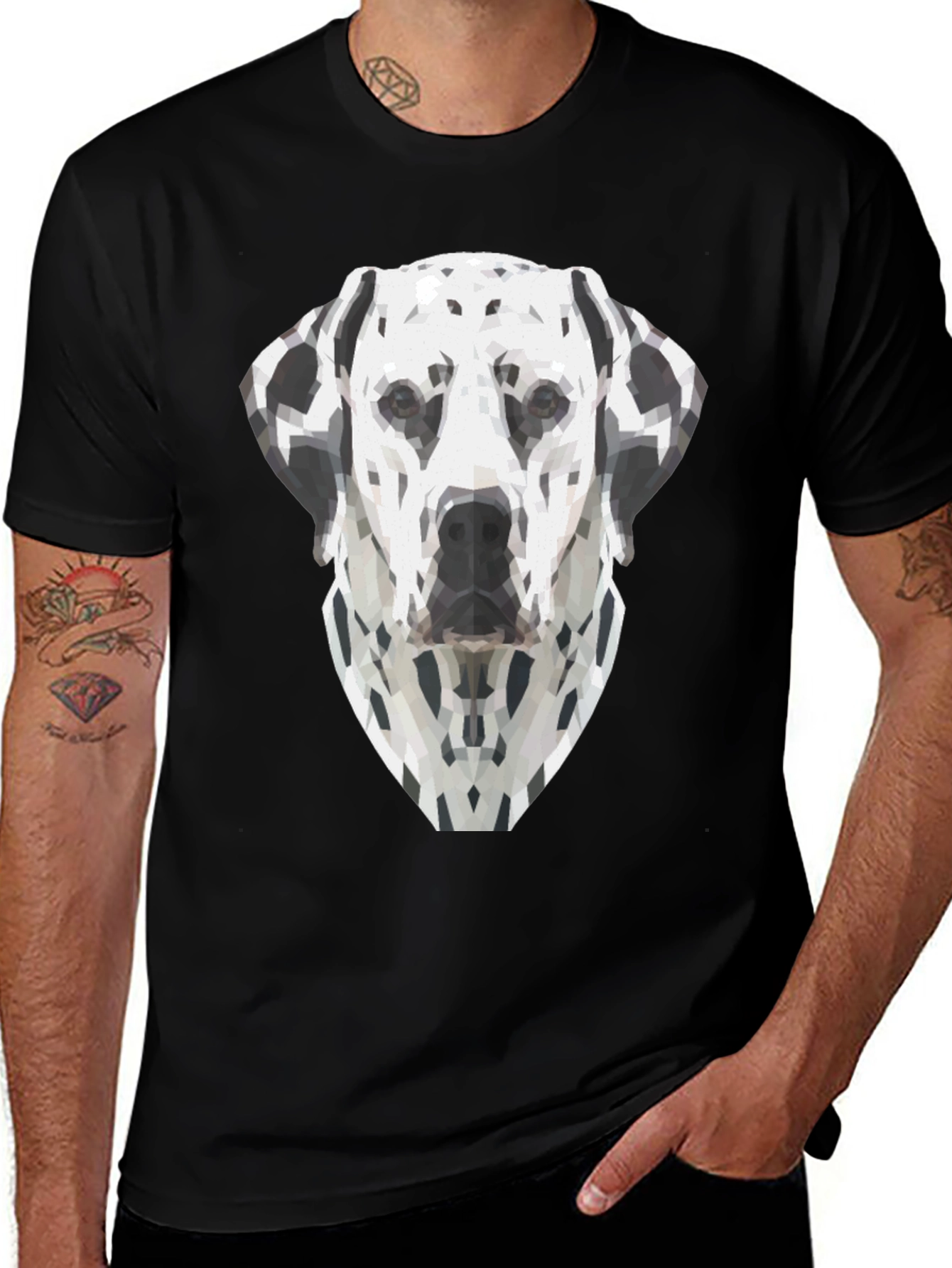 Geometric Dalmatian Dog Graphic Tee - Black