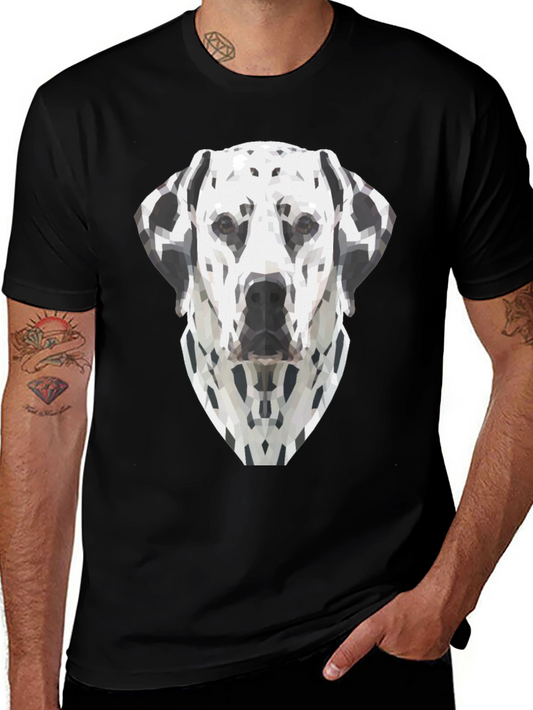 Geometric Dalmatian Dog Graphic Tee - Black