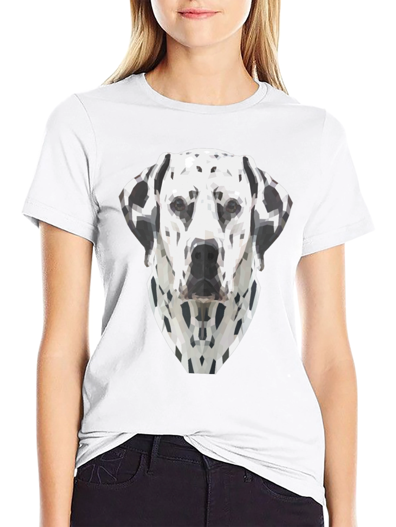 Geometric Dalmatian Dog Graphic Tee - Black