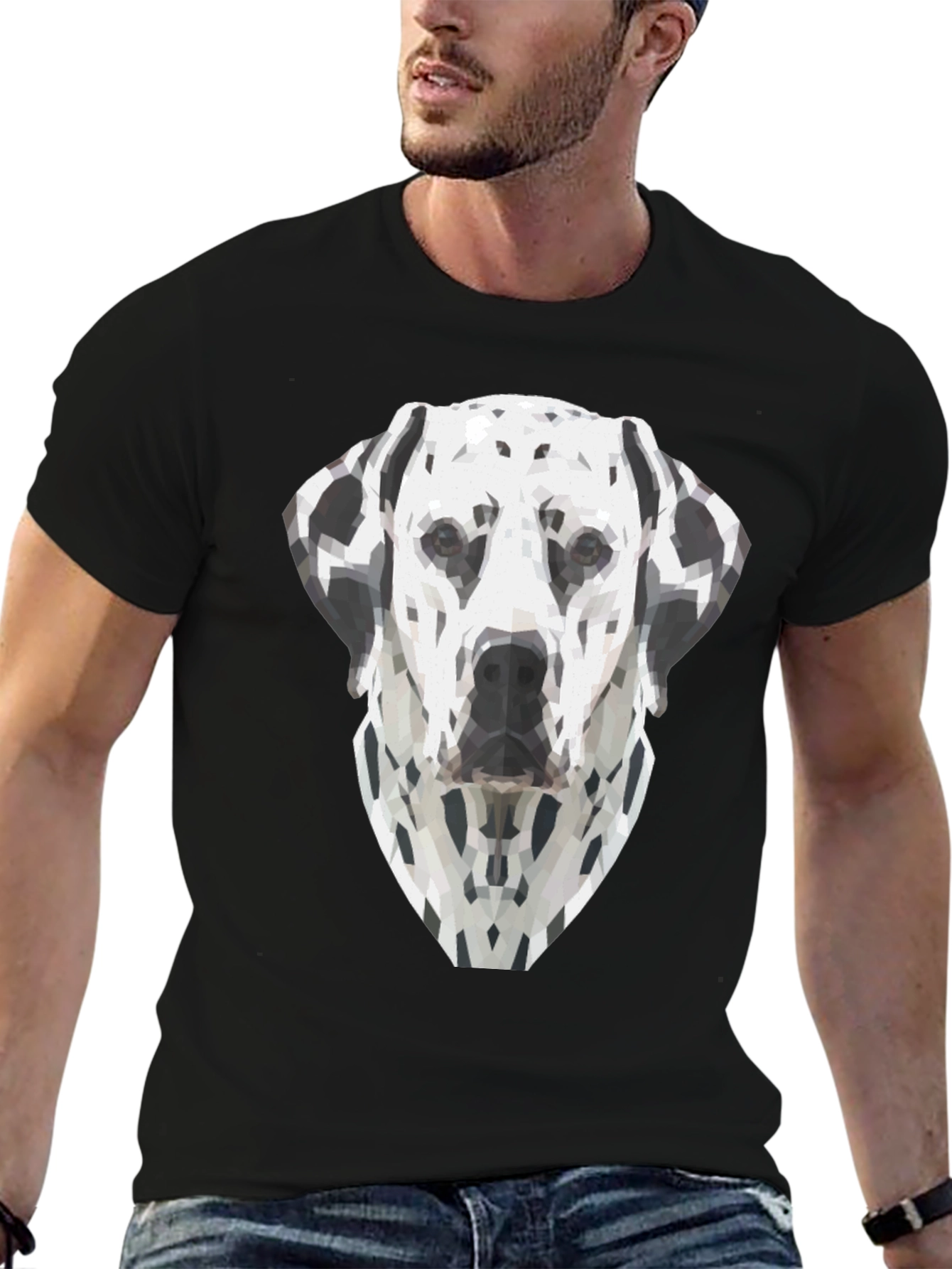 Geometric Dalmatian Dog Graphic Tee - Black