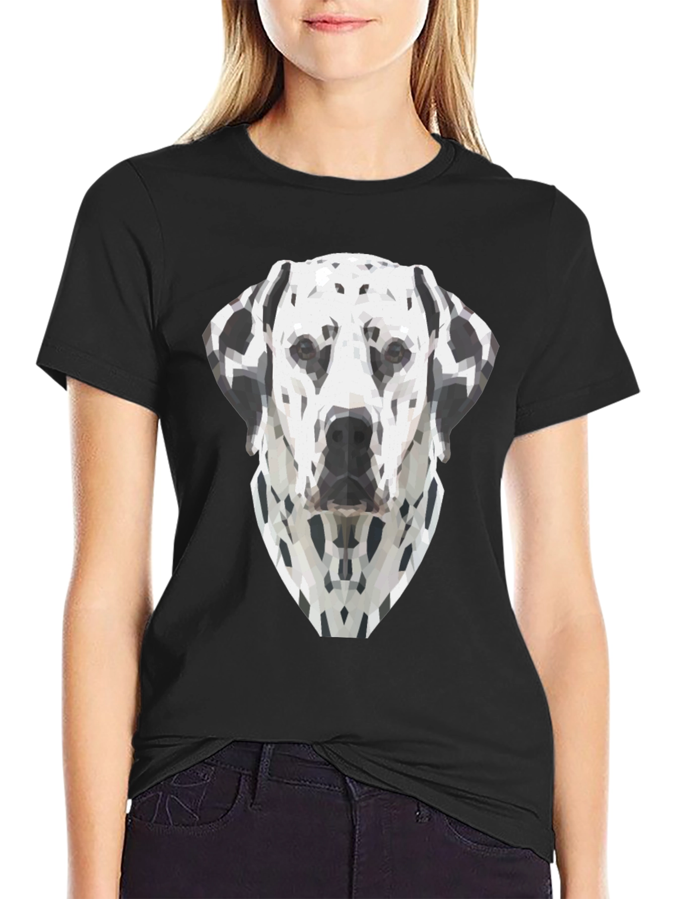 Geometric Dalmatian Dog Graphic Tee - Black