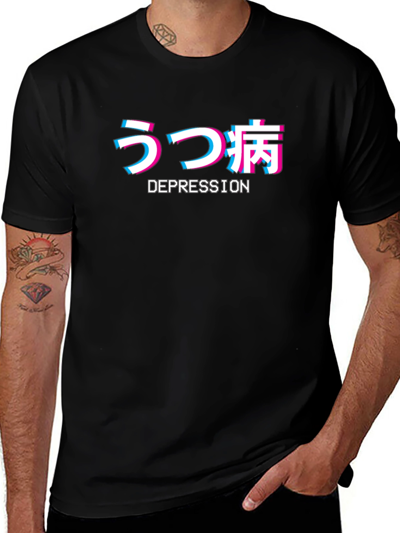 Depression Glitch Graphic Tee - Black