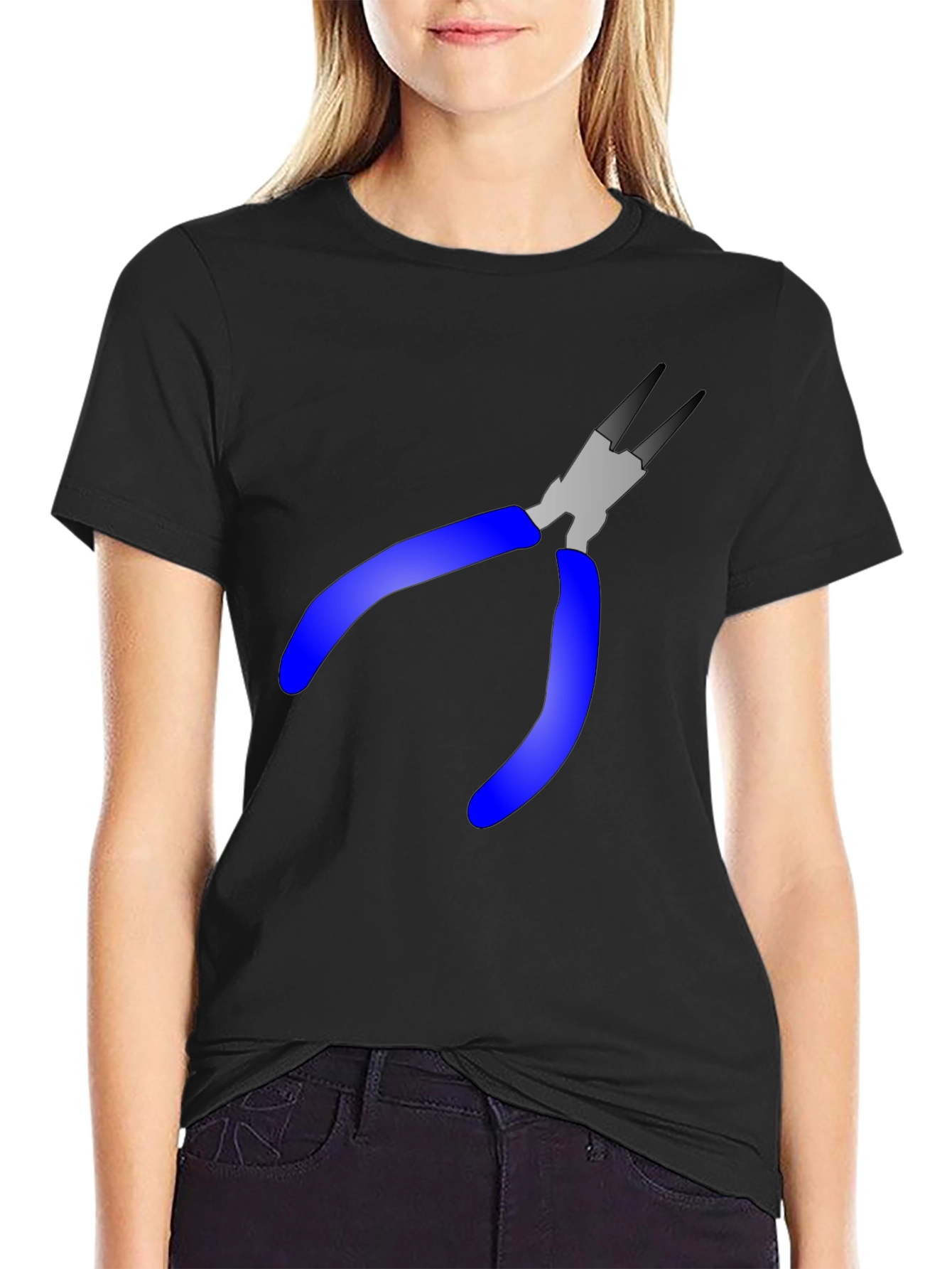 Pliers Graphic Tee - Black Cotton Blend T-Shirt
