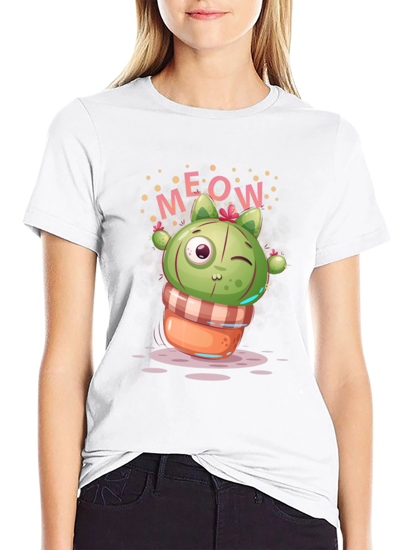 Meow Cactus Graphic Tee - Quirky Cat Lover T-Shirt