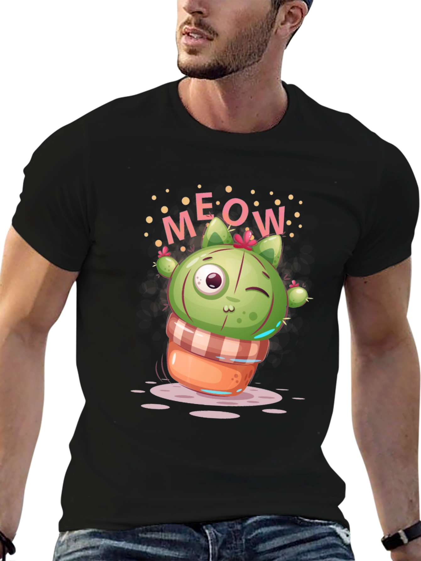 Meow Cactus Graphic Tee - Quirky Cat Lover T-Shirt
