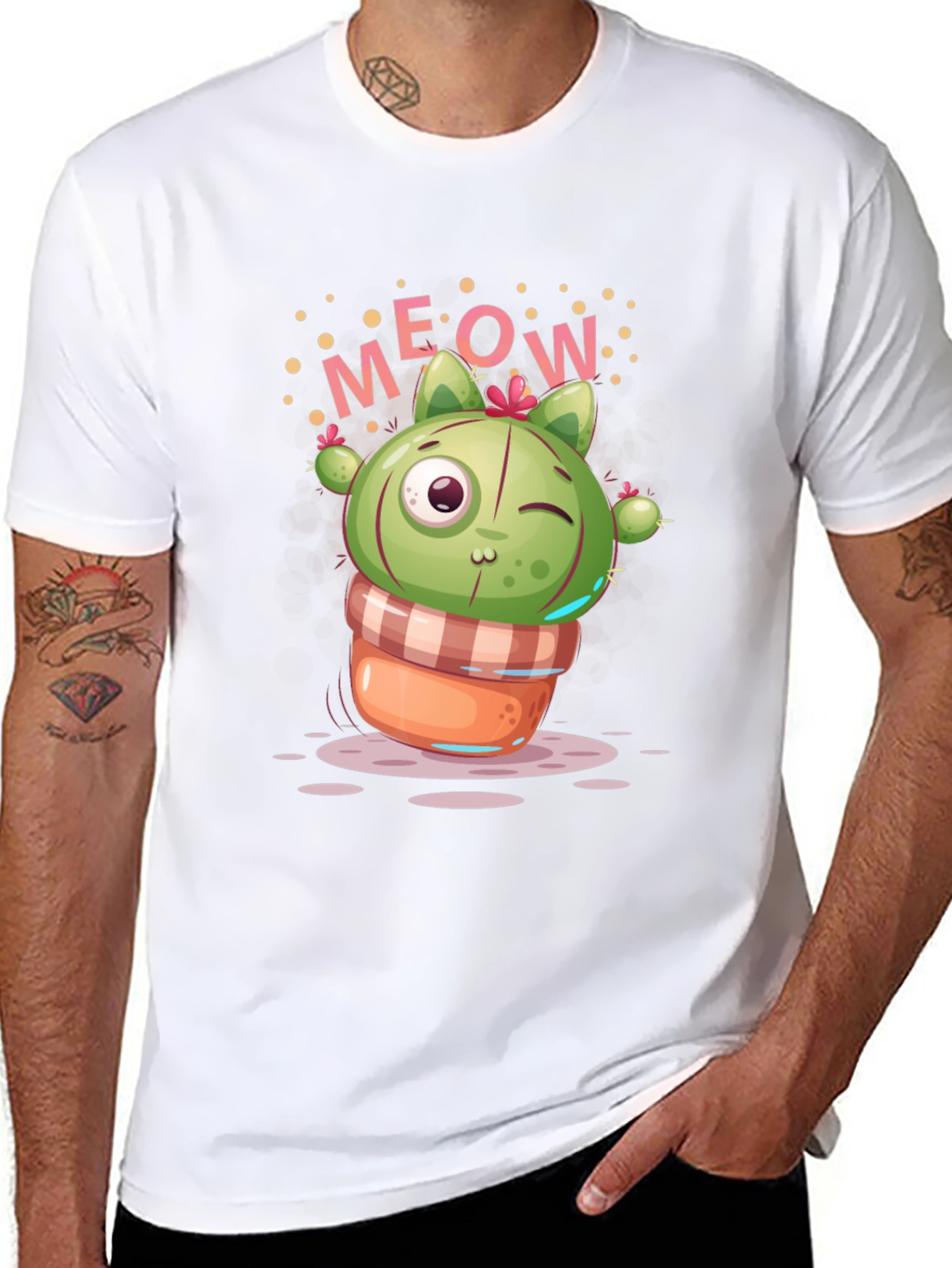 Meow Cactus Graphic Tee - Quirky Cat Lover T-Shirt