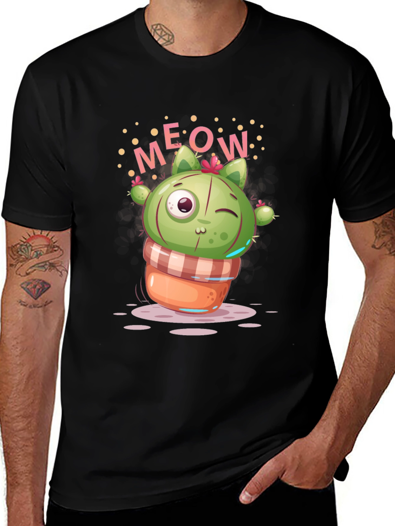 Meow Cactus Graphic Tee - Quirky Cat Lover T-Shirt