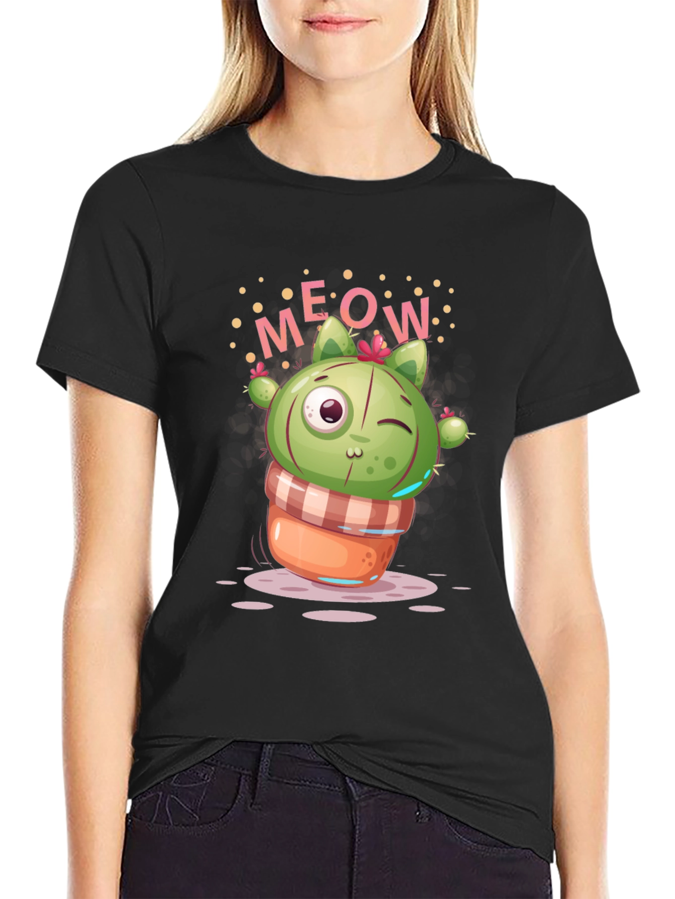 Meow Cactus Graphic Tee - Quirky Cat Lover T-Shirt